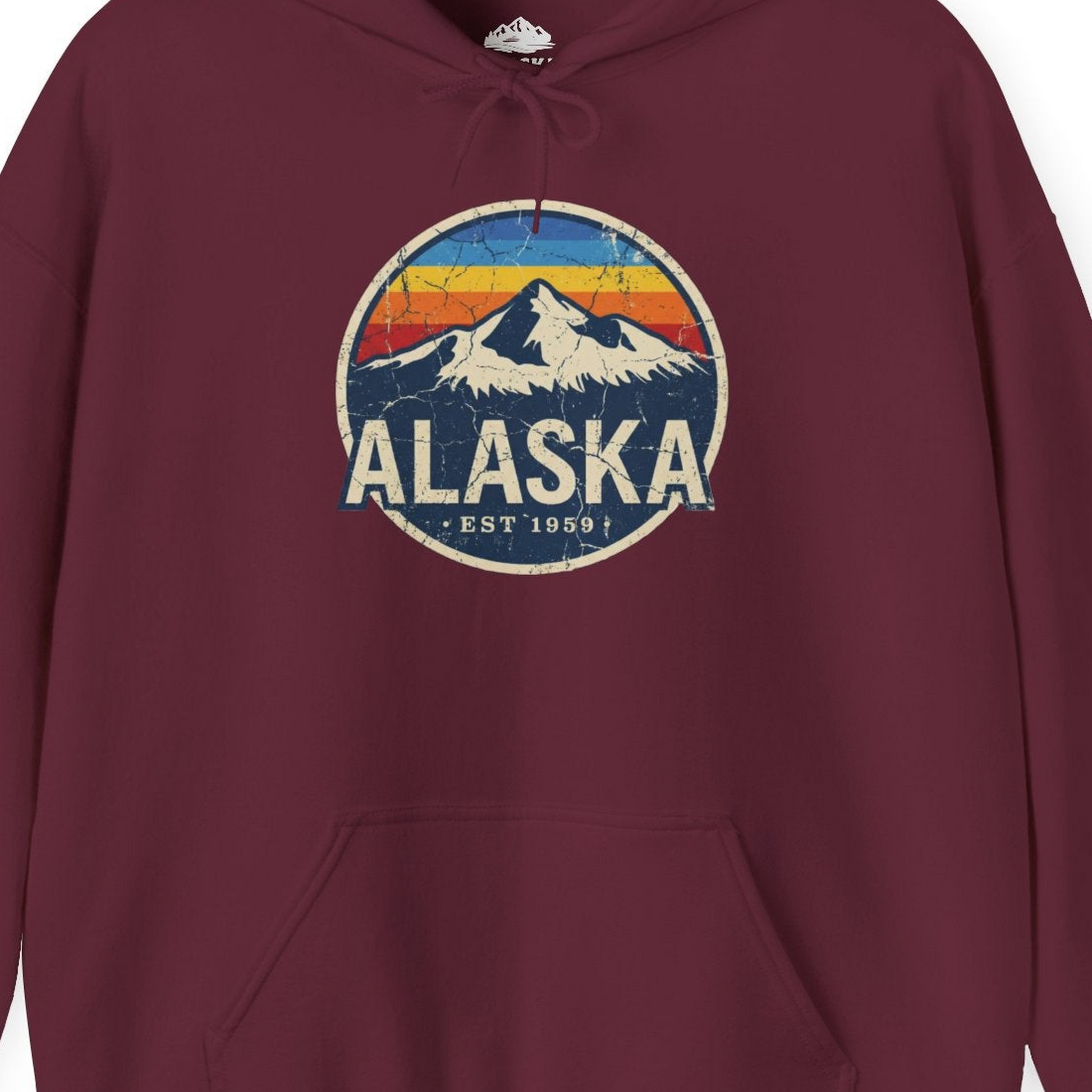 Alaska Vintage hoodie Hoodie – Maroon – Alaska Cruise Shirts Close Up