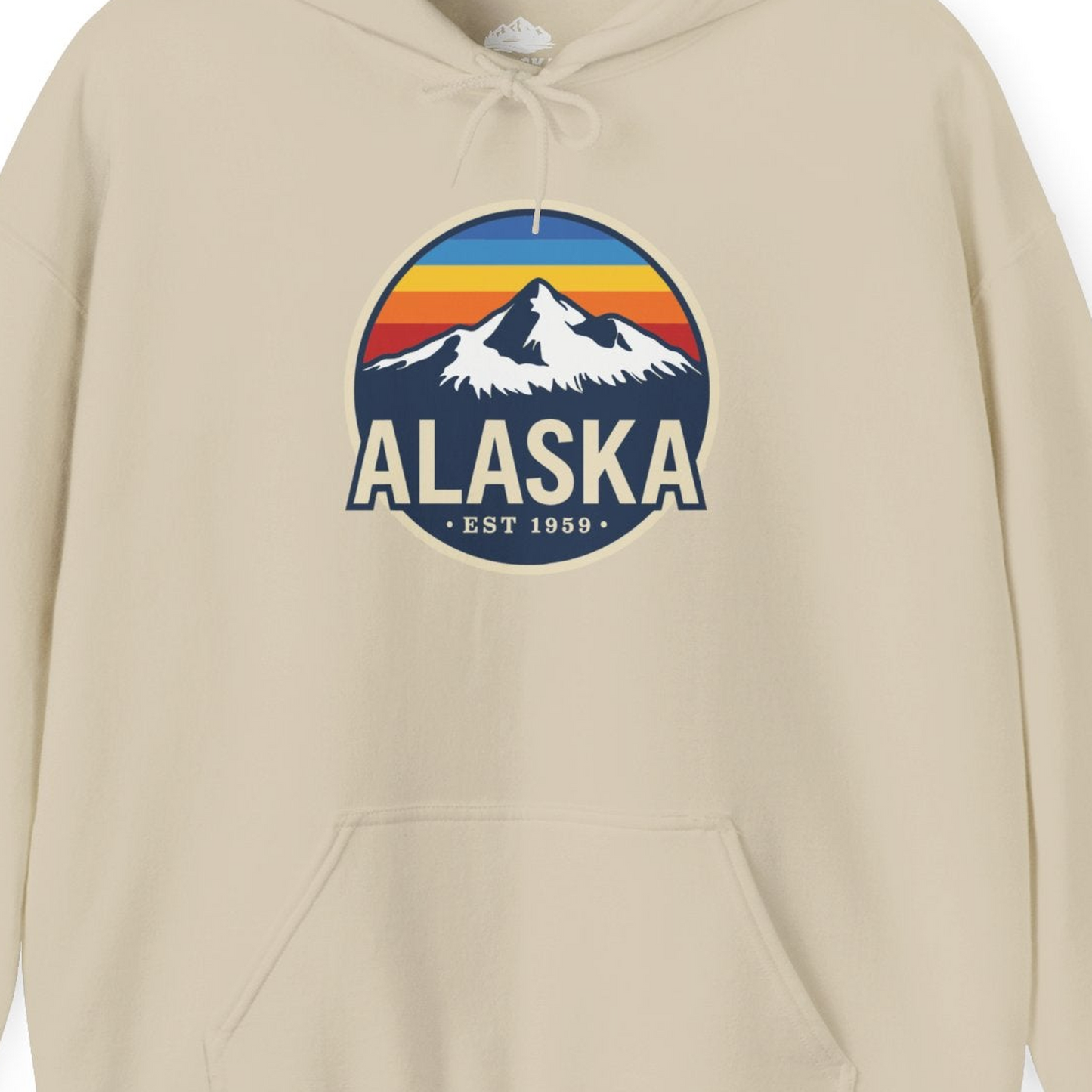 Alaska Vintage Shirt Hoodie – Sand – Alaska Cruise Shirts Close Up