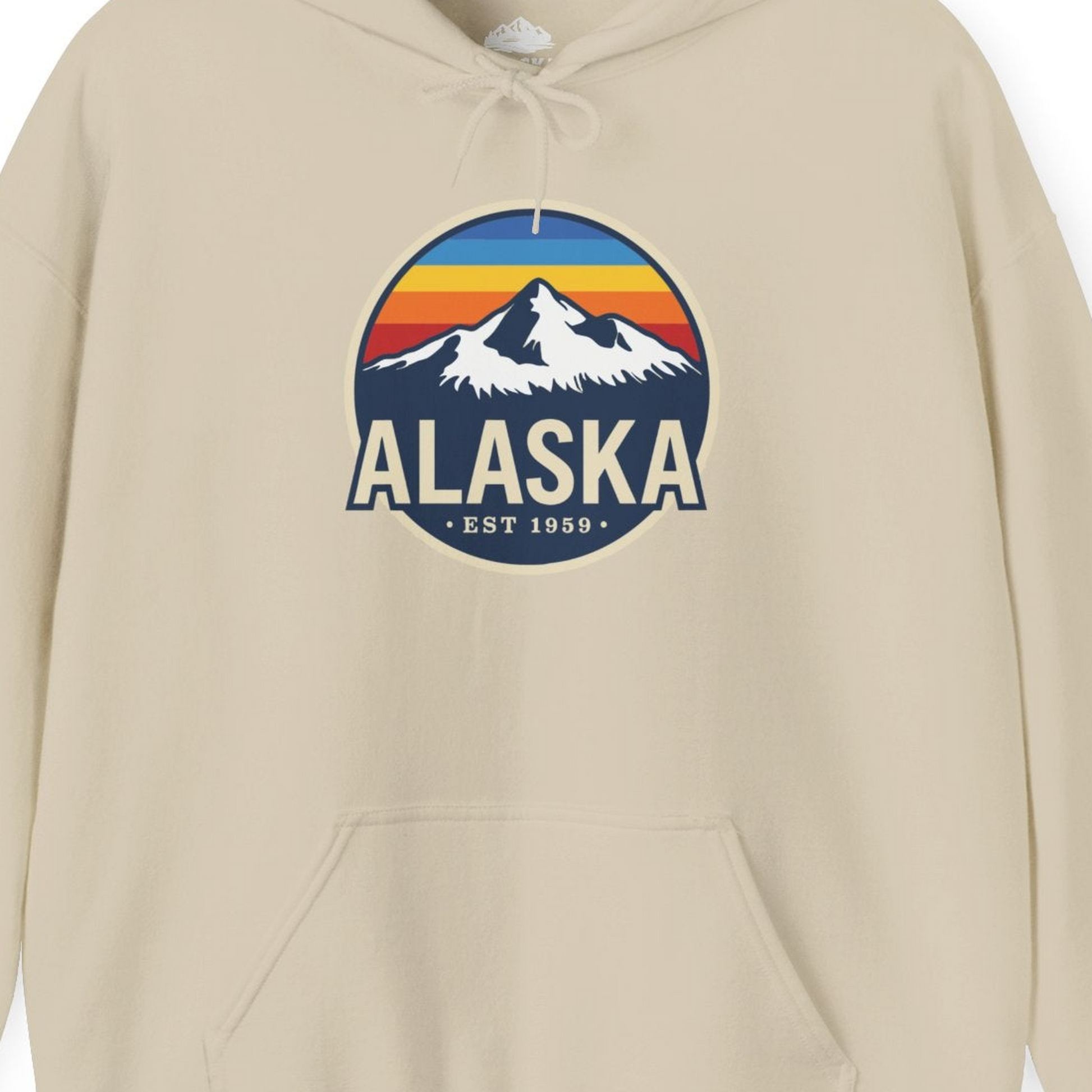 Alaska Vintage Shirt Hoodie – Sand – Alaska Cruise Shirts Close Up