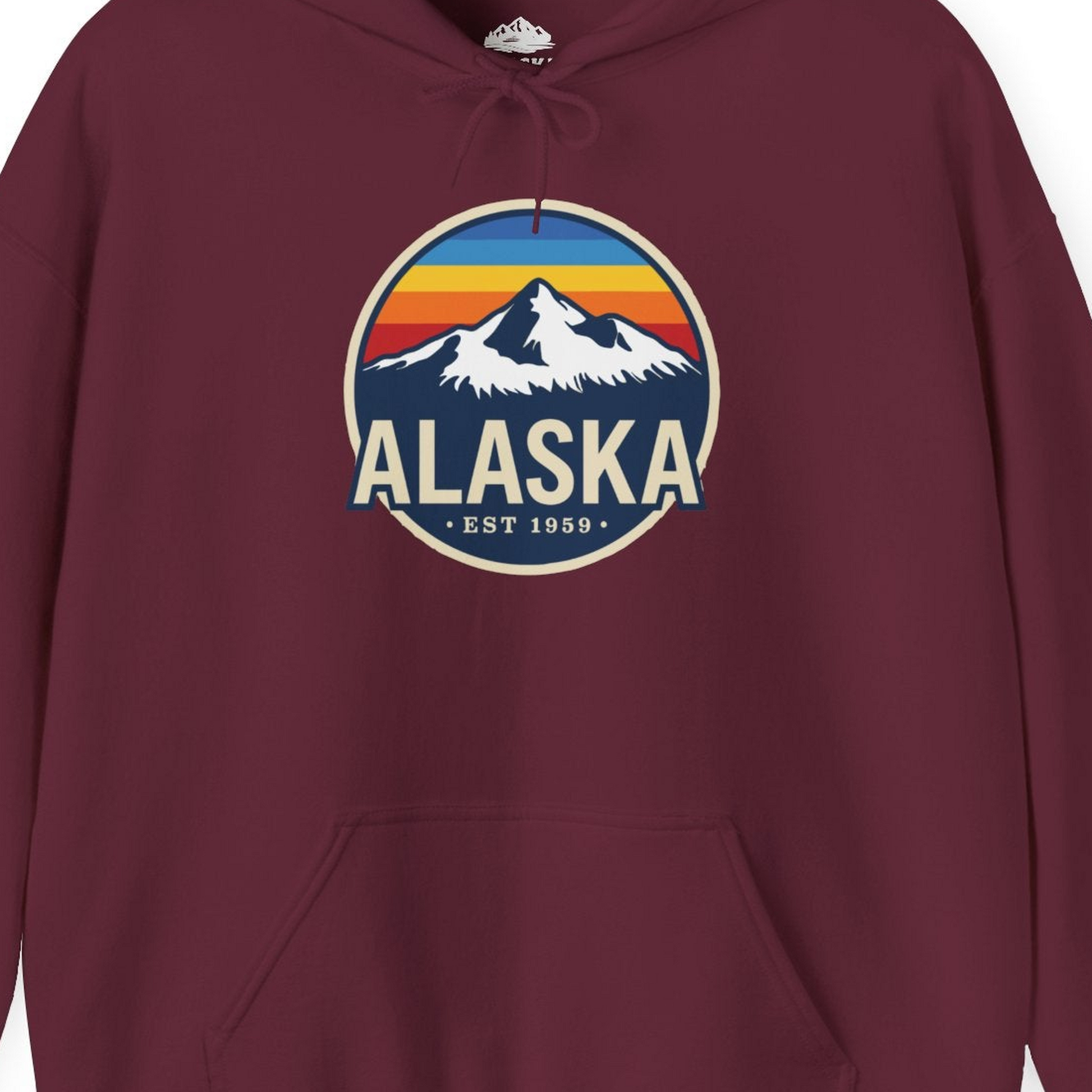 Alaska Vintage Shirt Hoodie – Maroon – Alaska Cruise Shirts Close Up