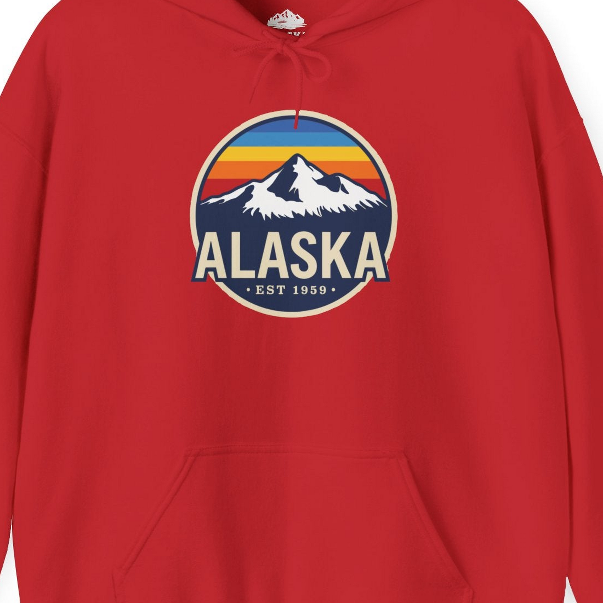 Alaska Vintage Shirt Hoodie – Red – Alaska Cruise Shirts Close Up