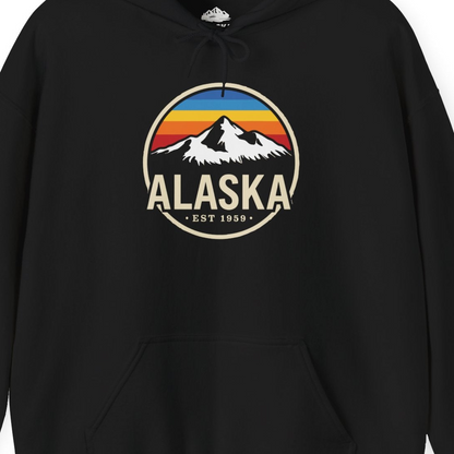 Alaska Vintage Mountain Sunset hoodie Hoodie – Black – Alaska Cruise Shirts Close Up