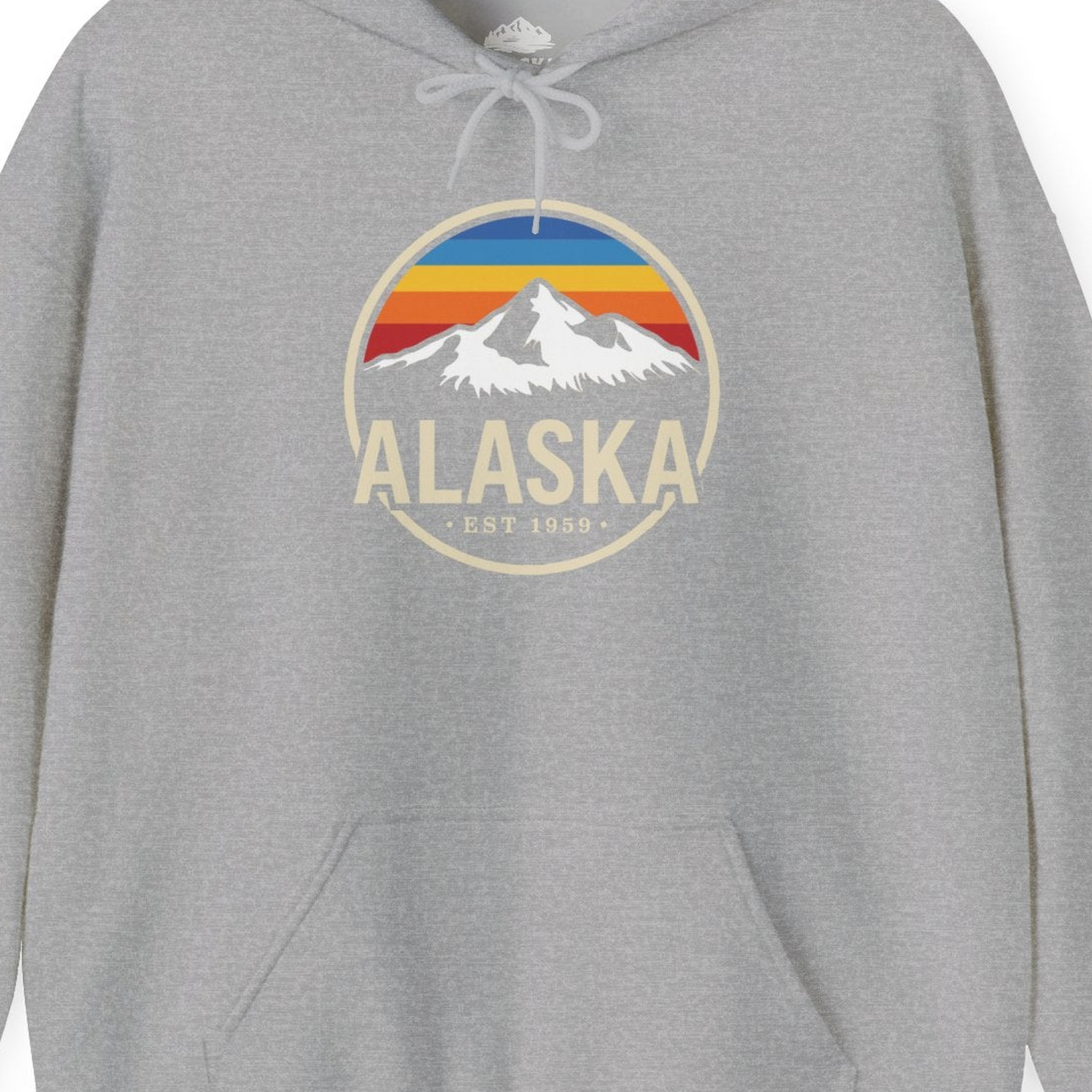 Alaska Vintage Mountain Sunset hoodie Hoodie – Sport Grey – Alaska Cruise Shirts Close Up
