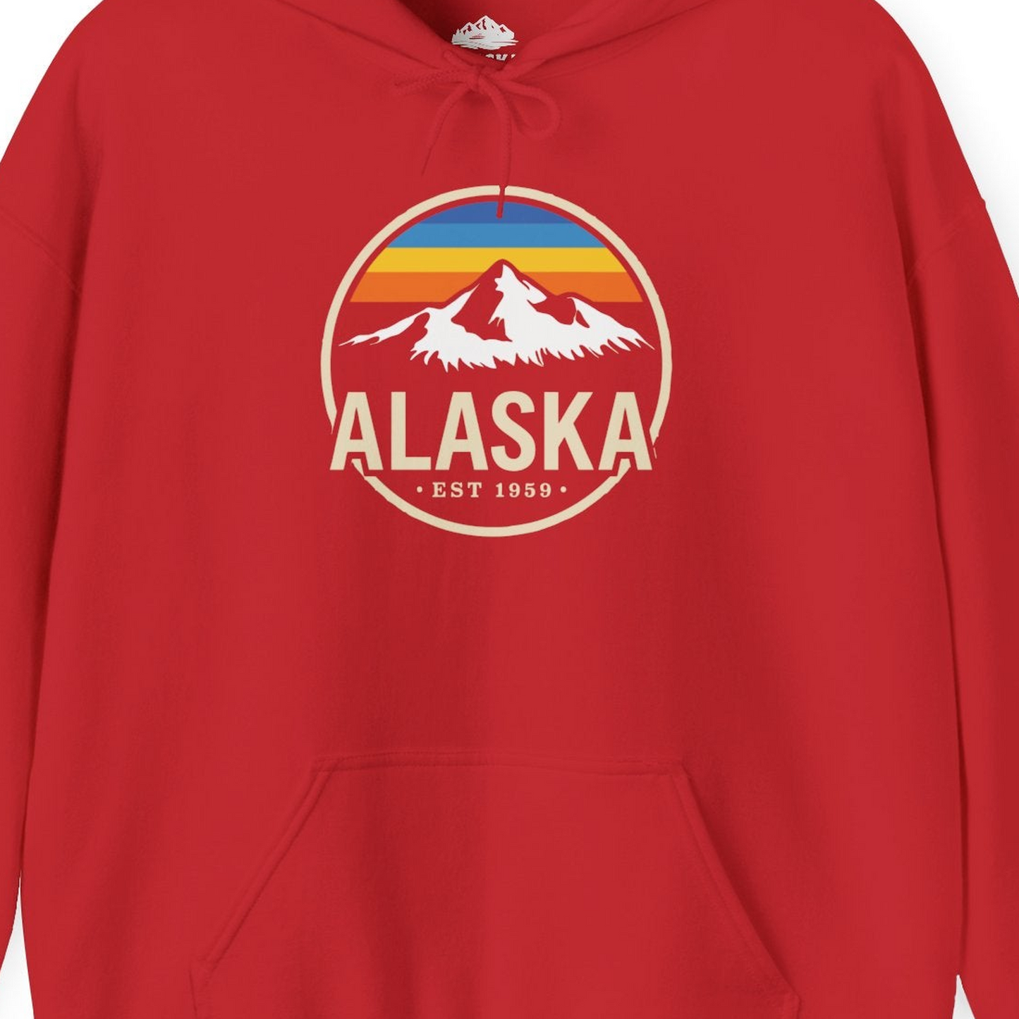 Alaska Vintage Mountain Sunset hoodie Hoodie – Red – Alaska Cruise Shirts Close Up