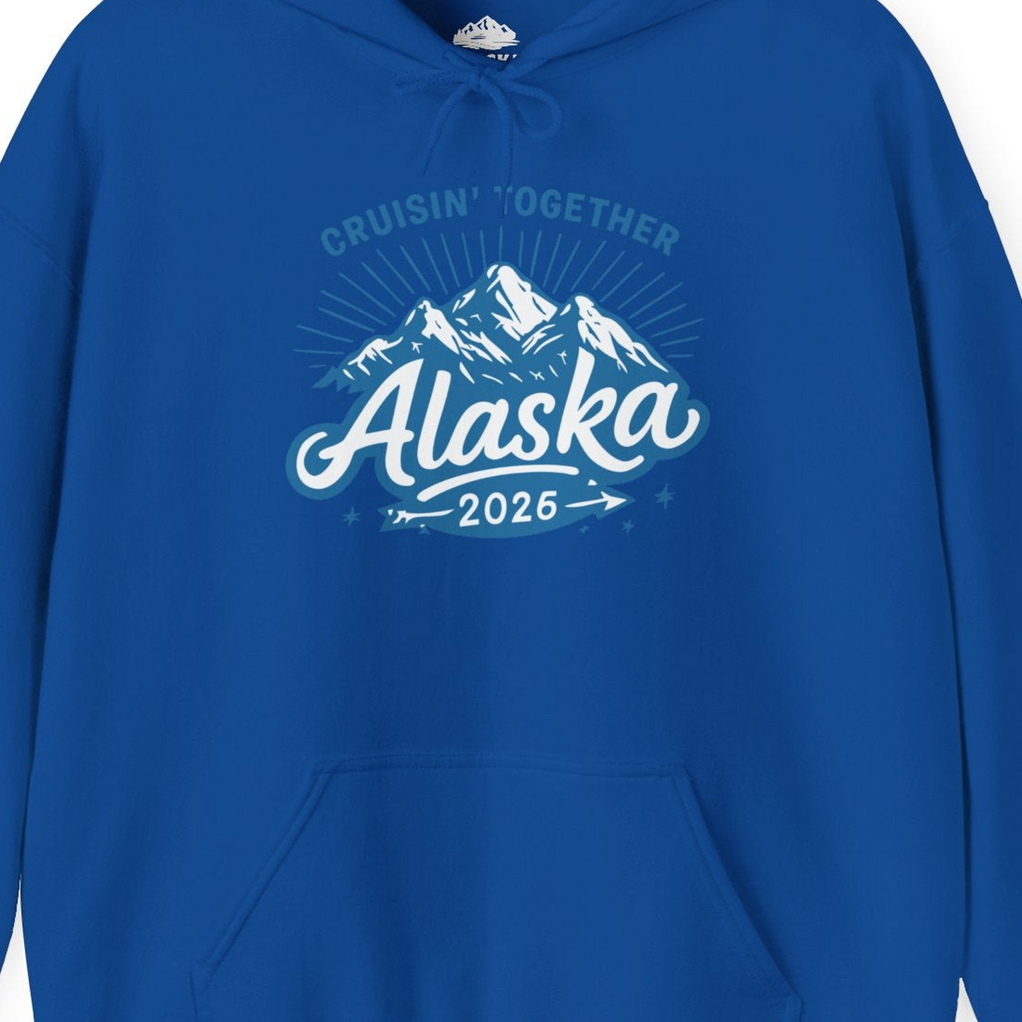 Alaska Cruise Mountains Adventure Shirt Hoodie – Royal – Alaska Cruise Shirts Close Up