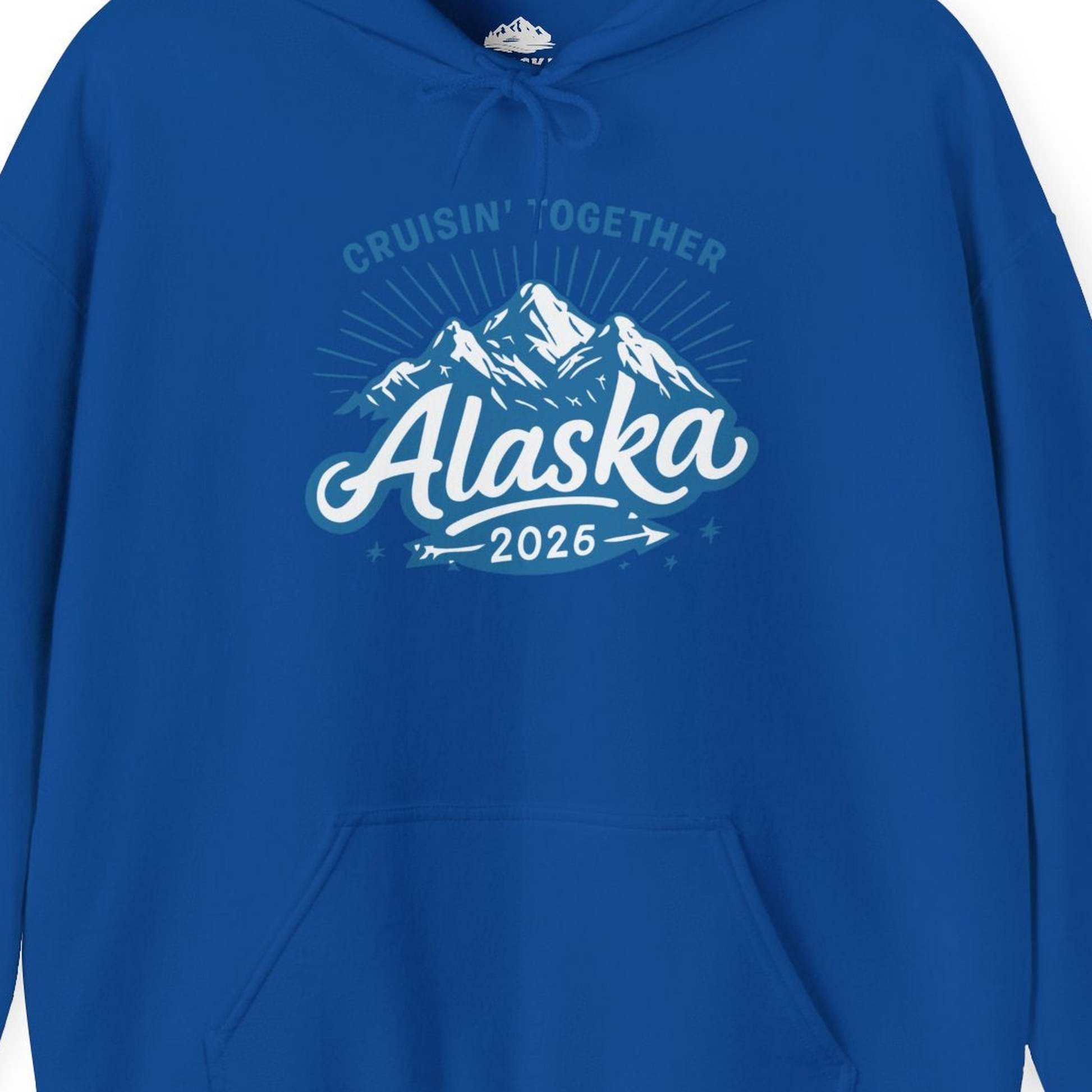 Alaska Cruise Mountains Adventure Shirt Hoodie – Royal – Alaska Cruise Shirts Close Up