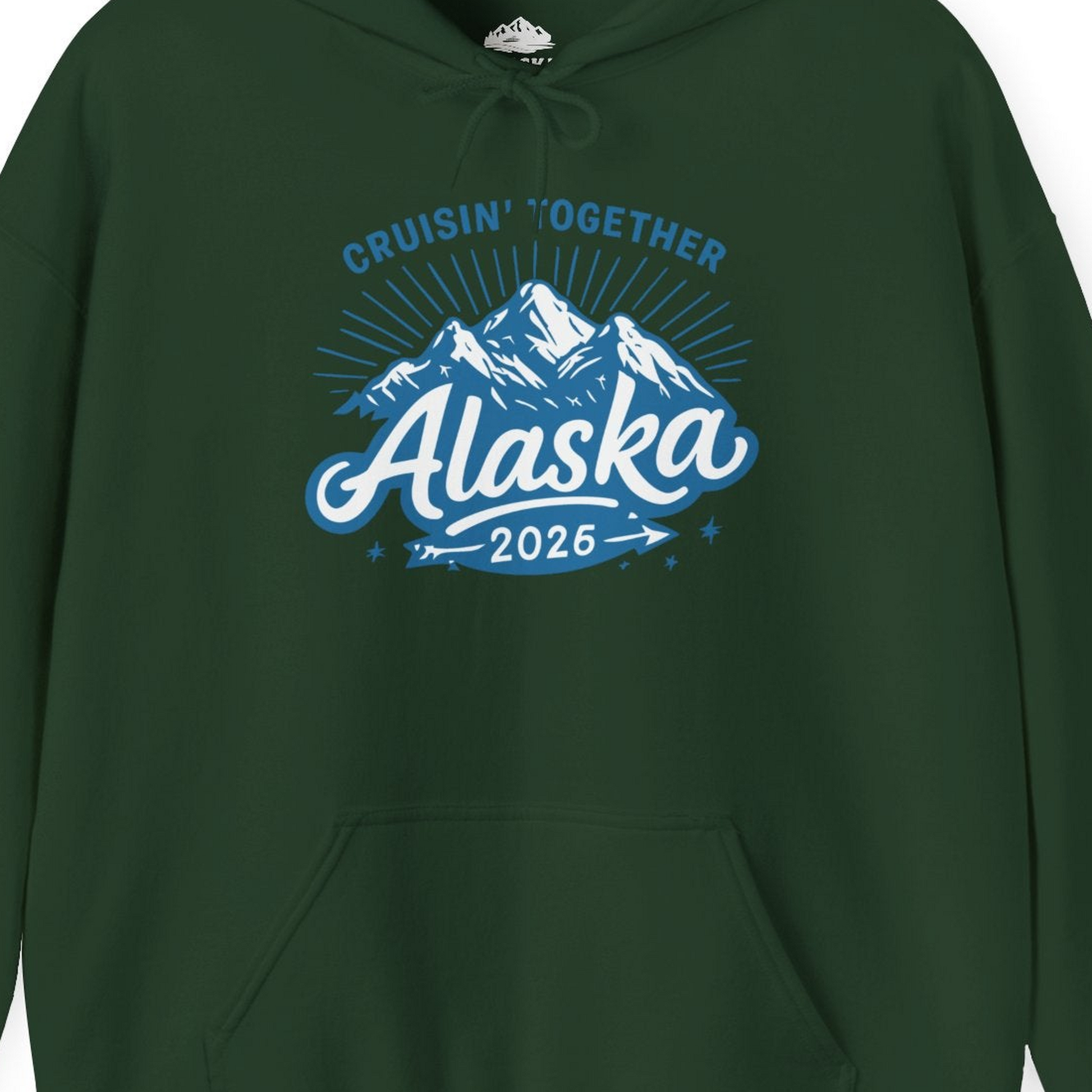 Alaska Cruise Mountains Adventure Shirt Hoodie – Forest Green – Alaska Cruise Shirts Close Up
