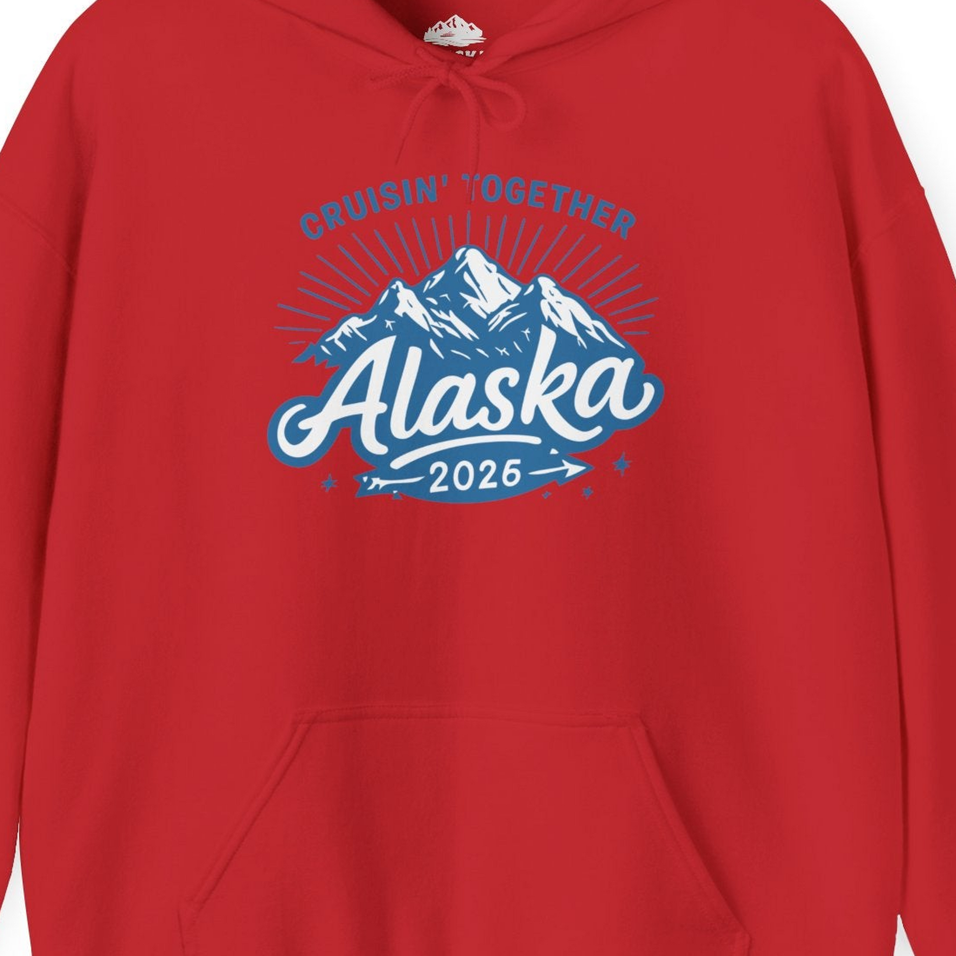 Alaska Cruise Mountains Adventure Shirt Hoodie – Red – Alaska Cruise Shirts Close Up