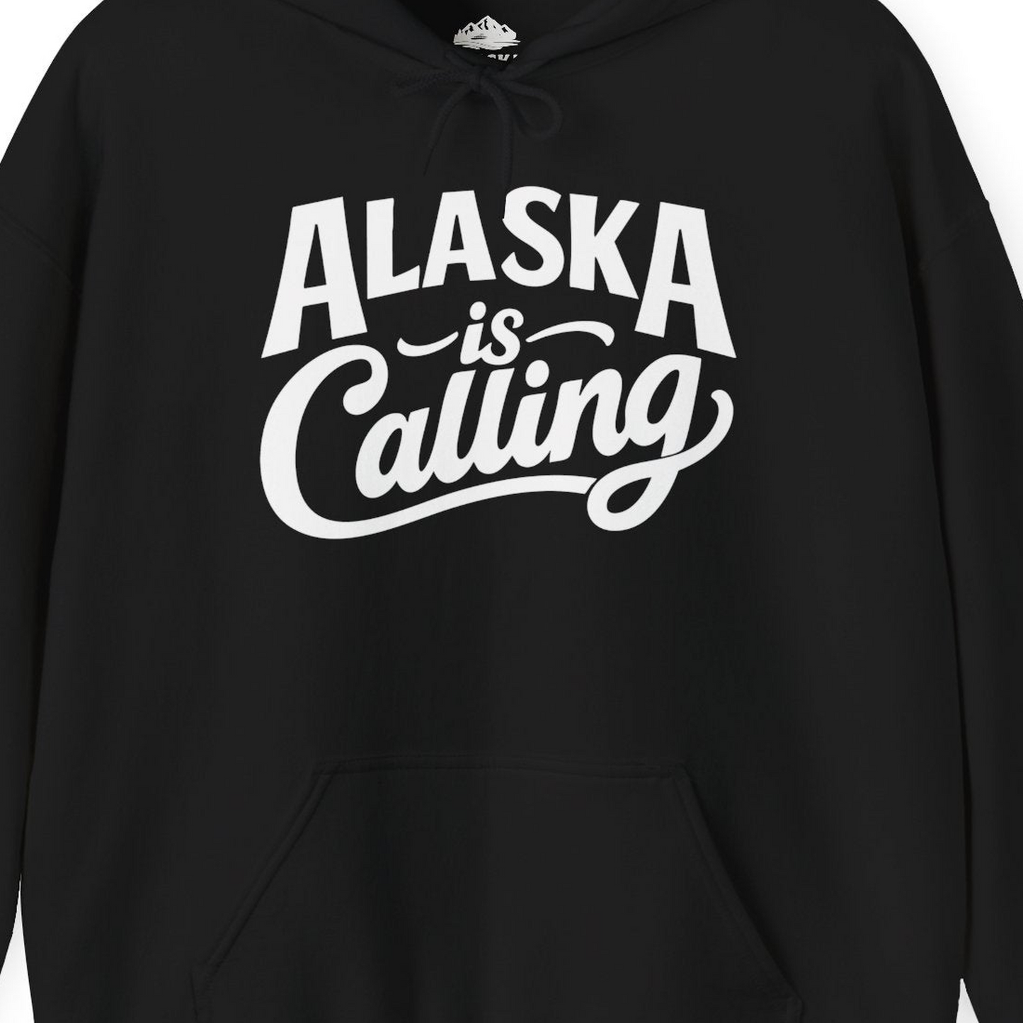 Alaska Is Calling Shirt Hoodie – Black – Alaska Cruise Shirts Close Up