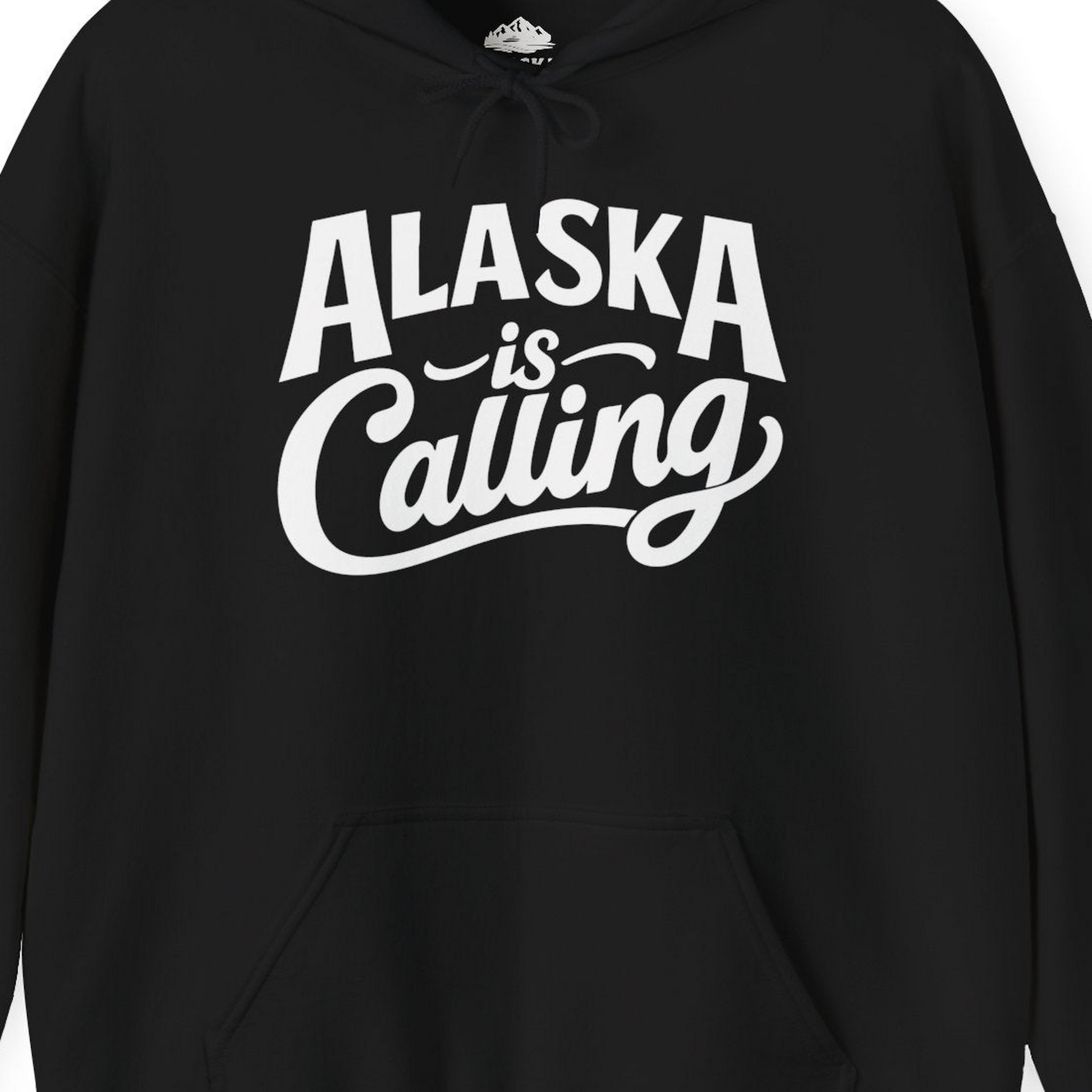 Alaska Is Calling Shirt Hoodie – Black – Alaska Cruise Shirts Close Up