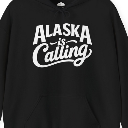 Alaska Is Calling Shirt Hoodie – Black – Alaska Cruise Shirts Close Up