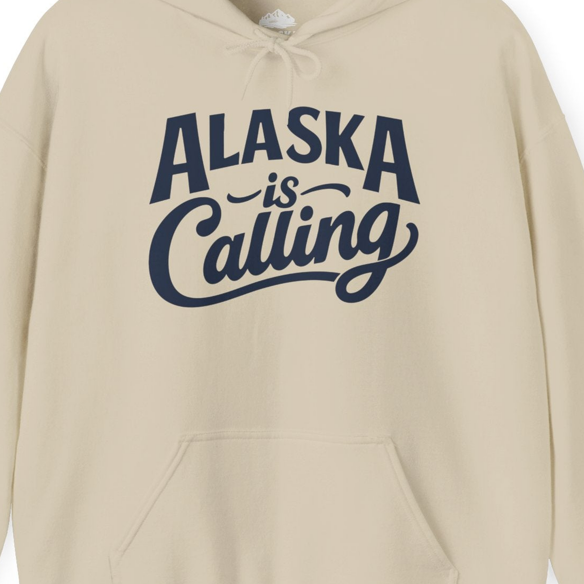 Alaska Is Calling Shirt Hoodie – Sand – Alaska Cruise Shirts Close Up
