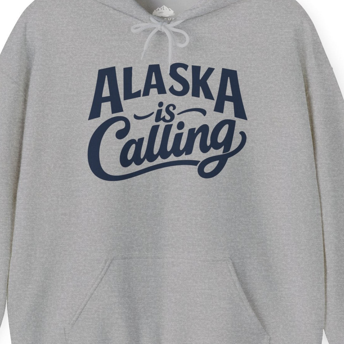 Alaska Is Calling Shirt Hoodie – Sport Grey – Alaska Cruise Shirts Close Up