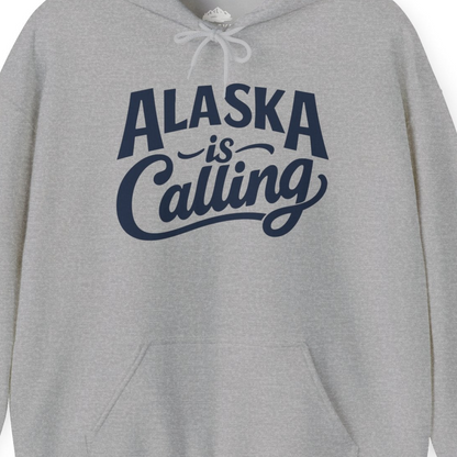 Alaska Is Calling Shirt Hoodie – Sport Grey – Alaska Cruise Shirts Close Up