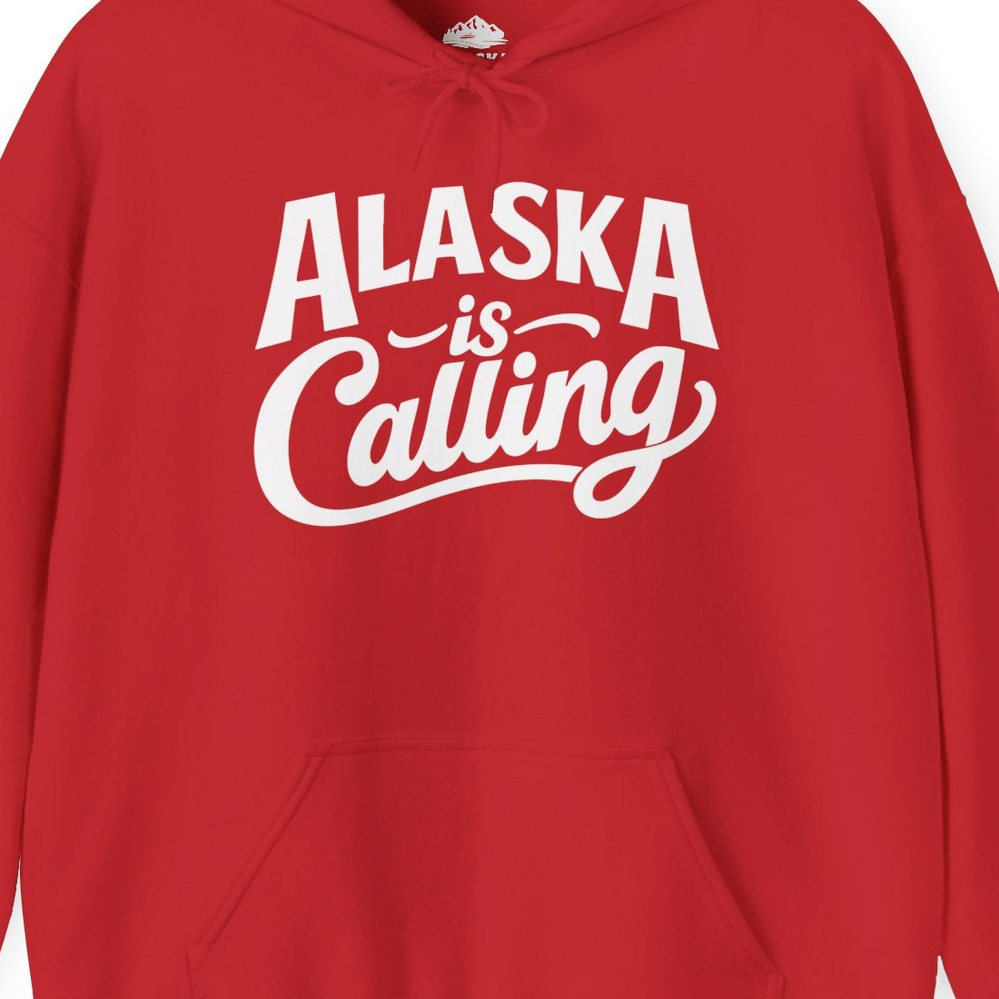 Alaska Is Calling Shirt Hoodie – Red – Alaska Cruise Shirts Close Up
