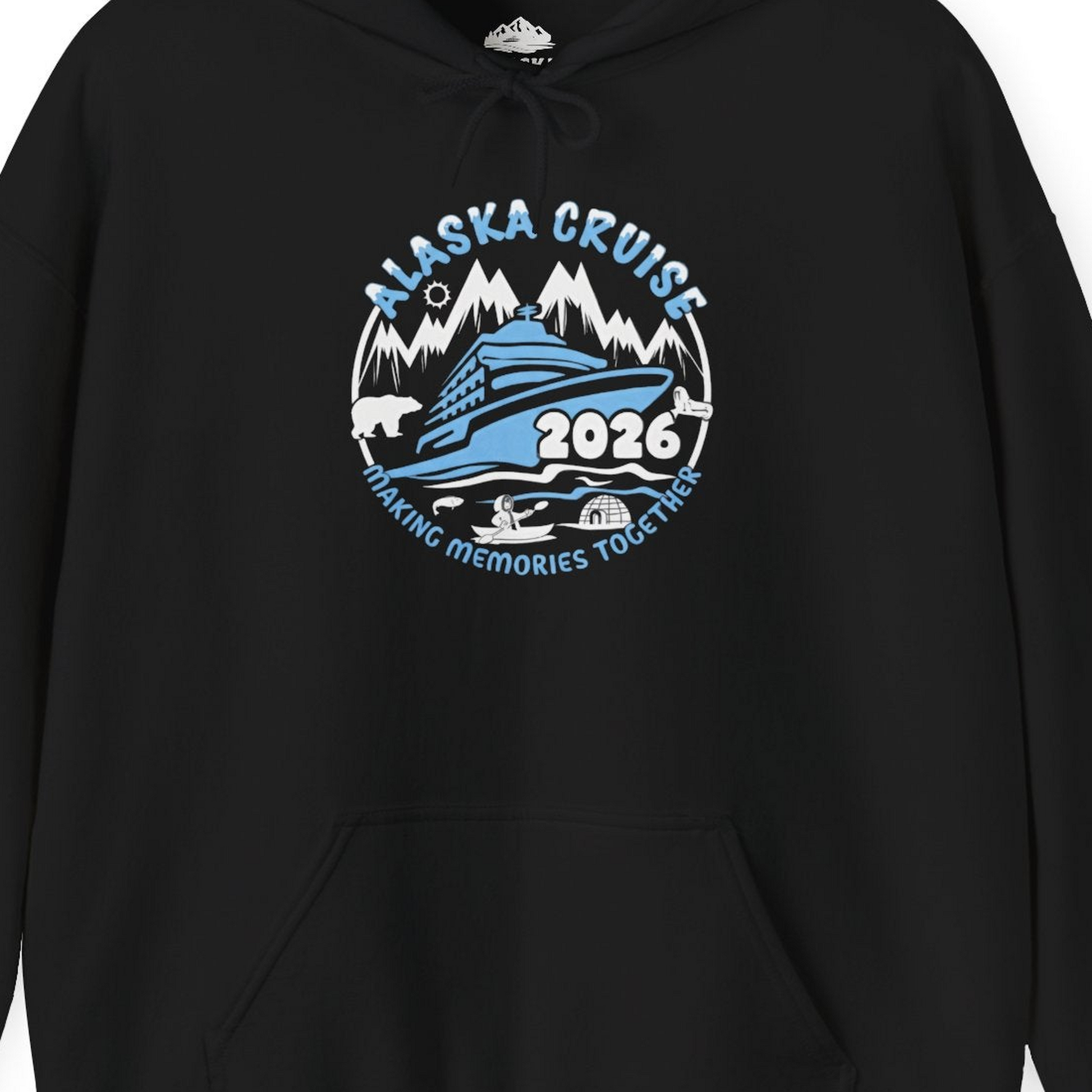 Alaska Cruise 2026 Family Adventure Shirt with Wildlife and Nature — Hoodie Hoodie – Black – Alaska Cruise Shirts Close Up