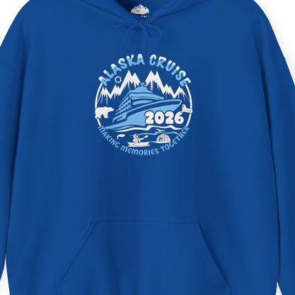 Alaska Cruise 2026 Family Adventure Shirt with Wildlife and Nature — Hoodie Hoodie – Royal – Alaska Cruise Shirts Close Up