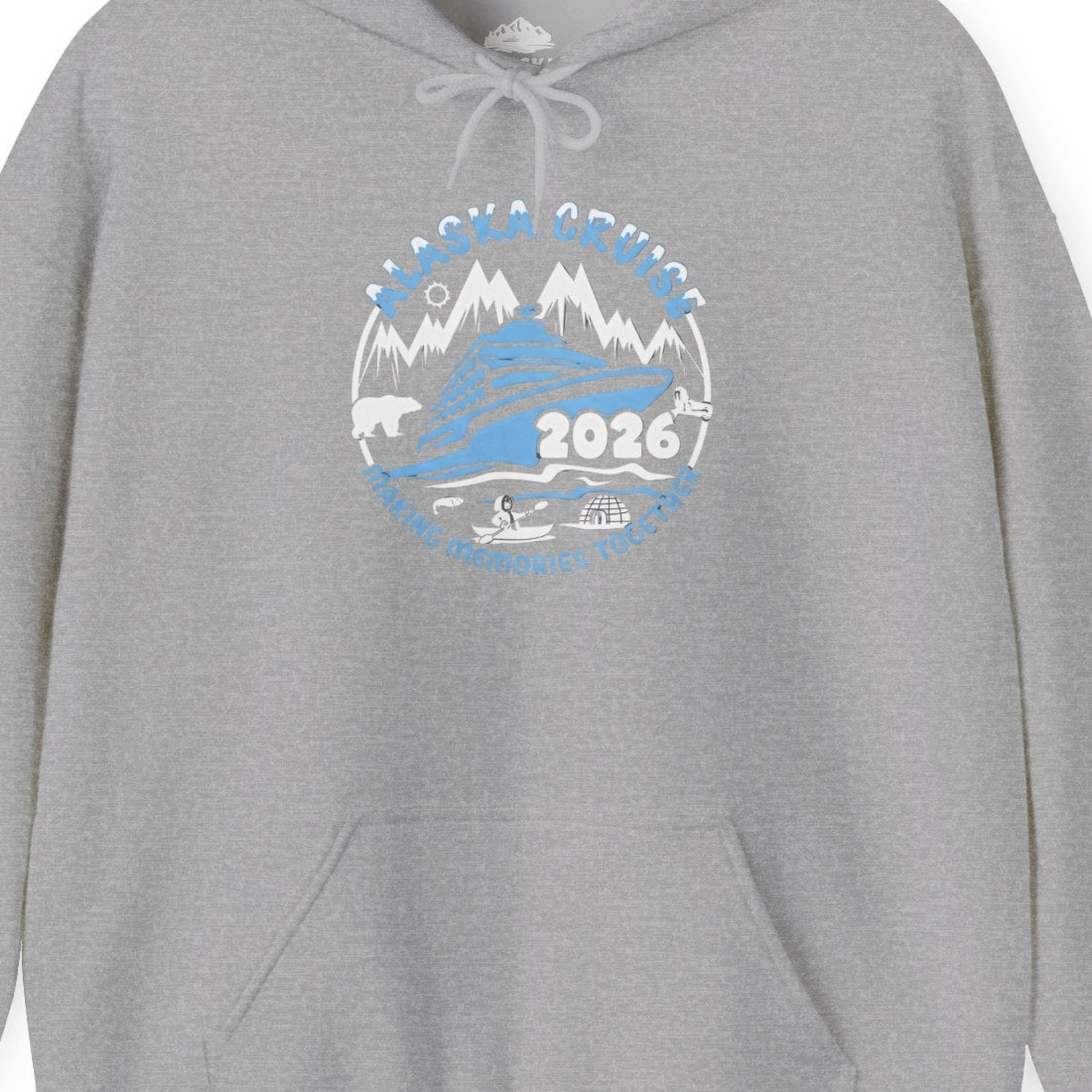 Alaska Cruise 2026 Family Adventure Shirt with Wildlife and Nature — Hoodie Hoodie – Sport Grey – Alaska Cruise Shirts Close Up