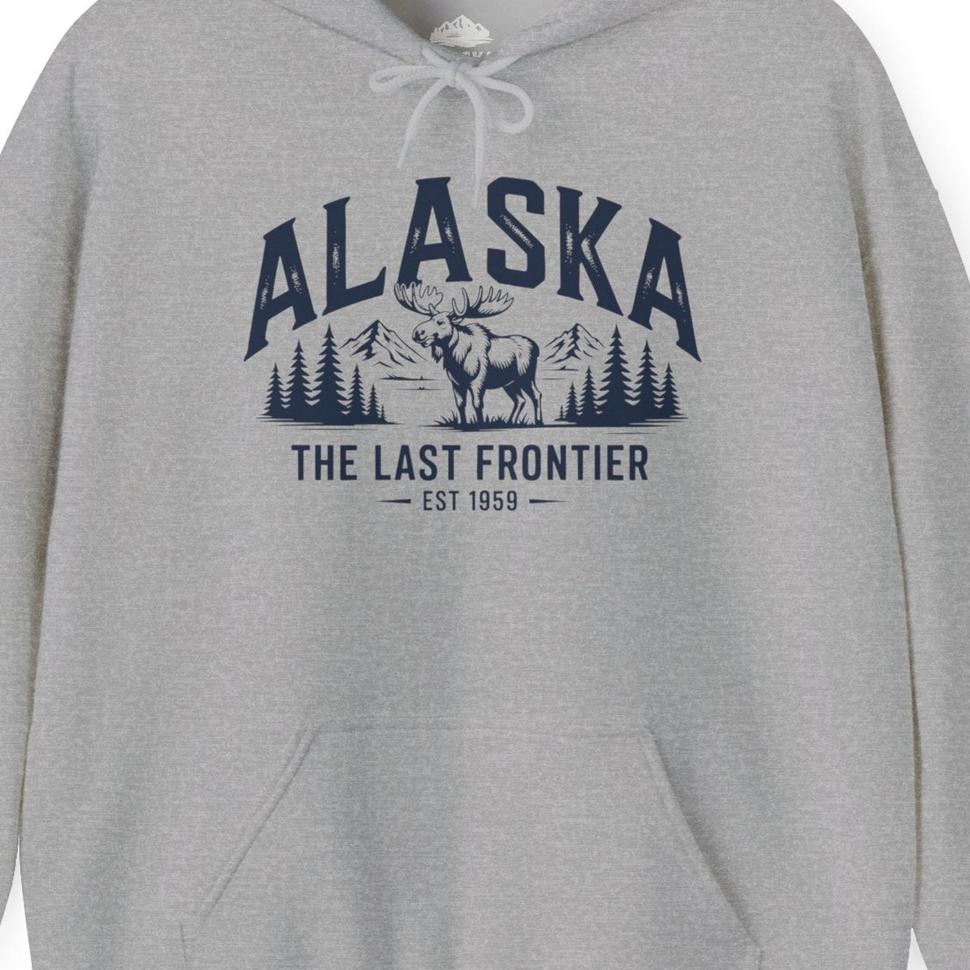 Alaska The Last Frontier Moose Mountain Wilderness Graphic Shirt — Hoodie Hoodie – Sport Grey – Alaska Cruise Shirts Close Up