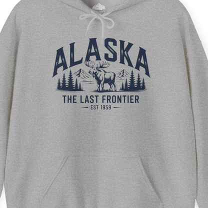 Alaska The Last Frontier Moose Mountain Wilderness Graphic Shirt — Hoodie Hoodie – Sport Grey – Alaska Cruise Shirts Close Up
