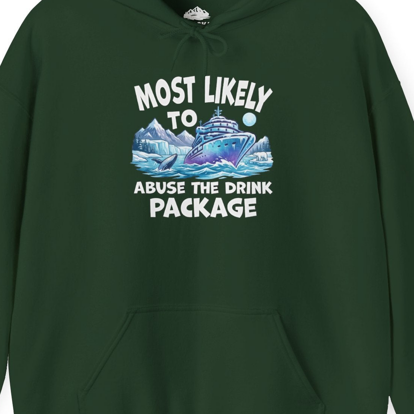 Funny Alaska Cruise Shirt Hoodie – Forest Green – Alaska Cruise Shirts Close Up