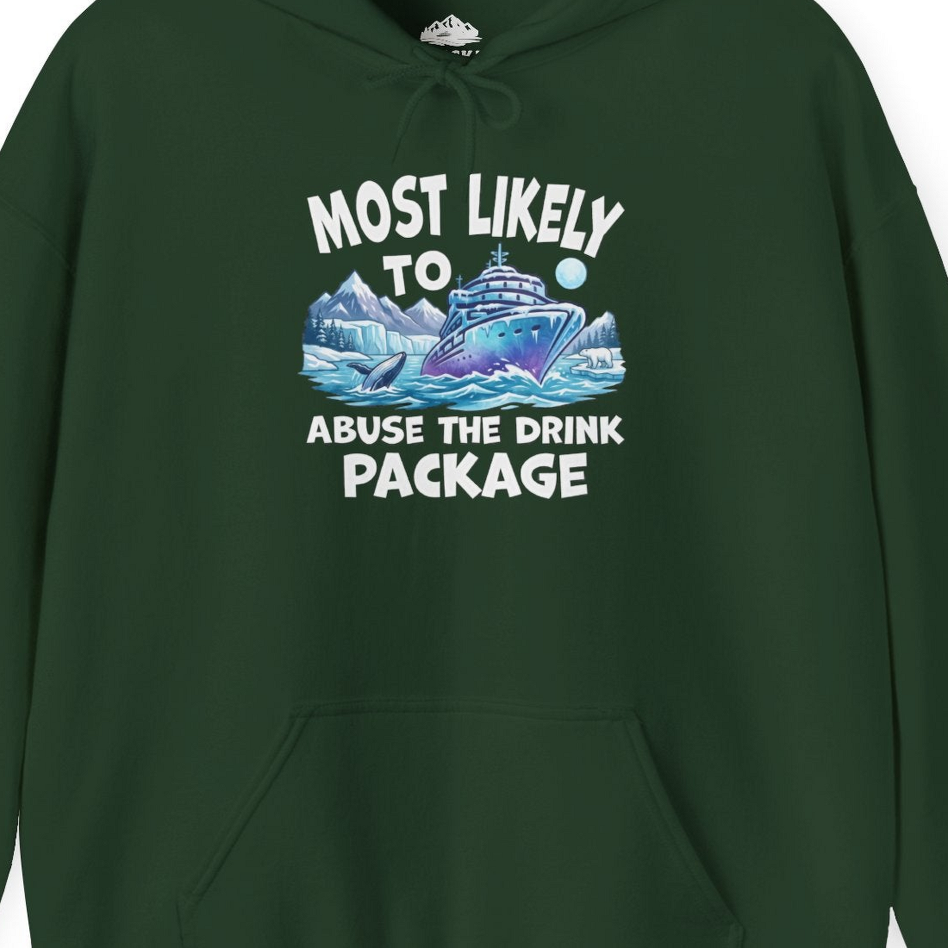 Funny Alaska Cruise Shirt Hoodie – Forest Green – Alaska Cruise Shirts Close Up