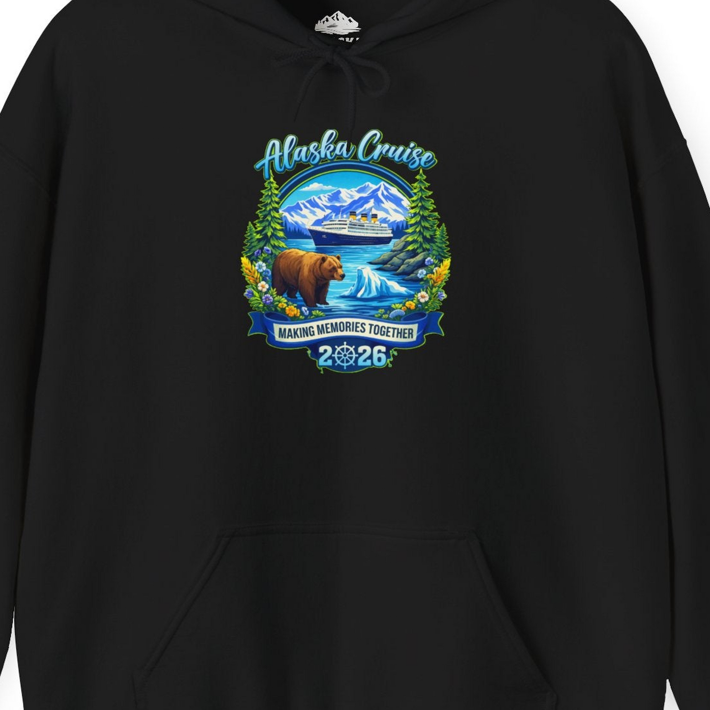Alaska Cruise 2026 Family hoodie Hoodie – Black – Alaska Cruise Shirts Close Up