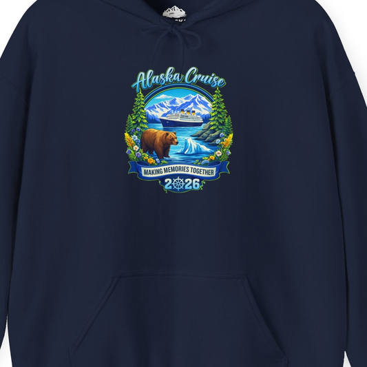 Alaska Cruise 2026 Family hoodie Hoodie – Navy – Alaska Cruise Shirts Close Up