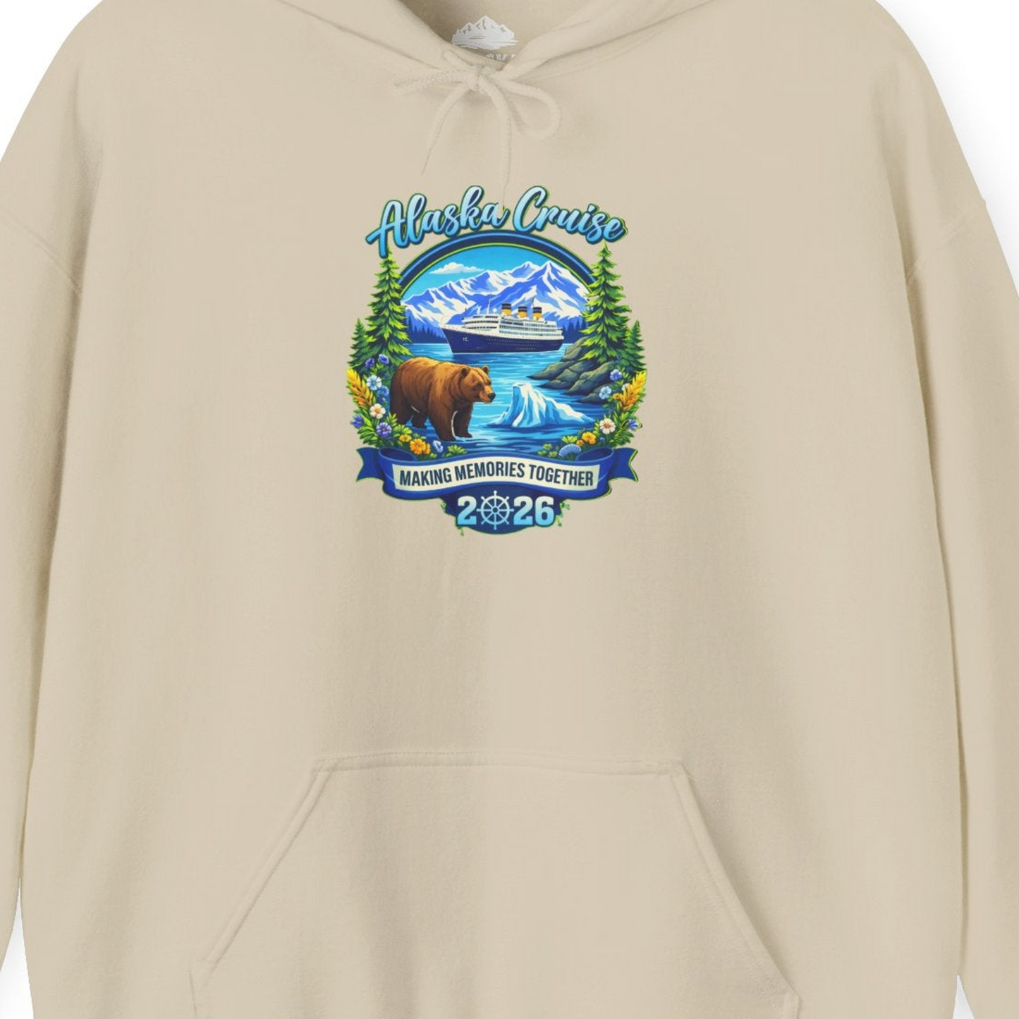 Alaska Cruise 2026 Family hoodie Hoodie – Sand – Alaska Cruise Shirts Close Up