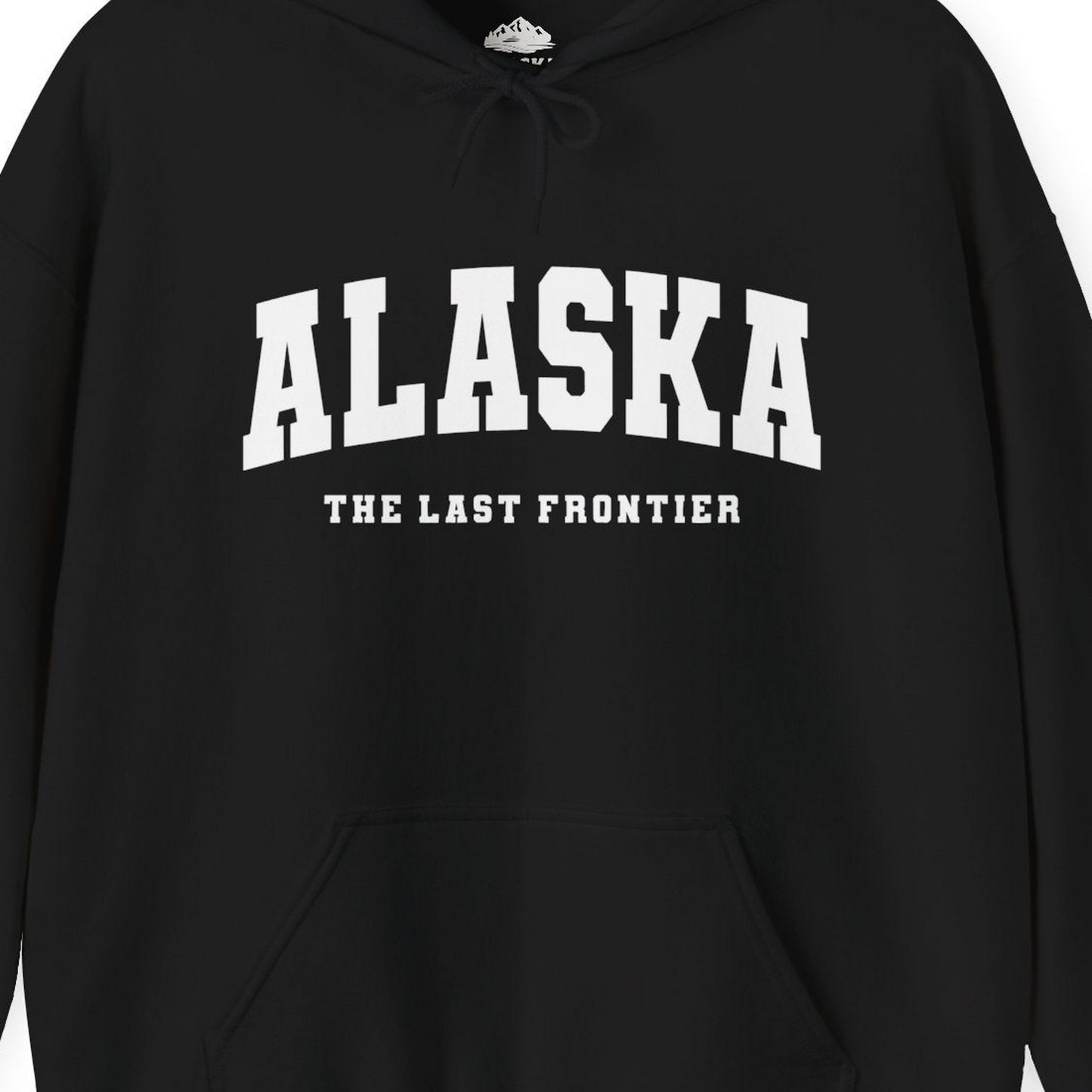Alaska The Last Frontier Bold Collegiate Vintage State Pride Shirt — Hoodie Hoodie – Black – Alaska Cruise Shirts Close Up