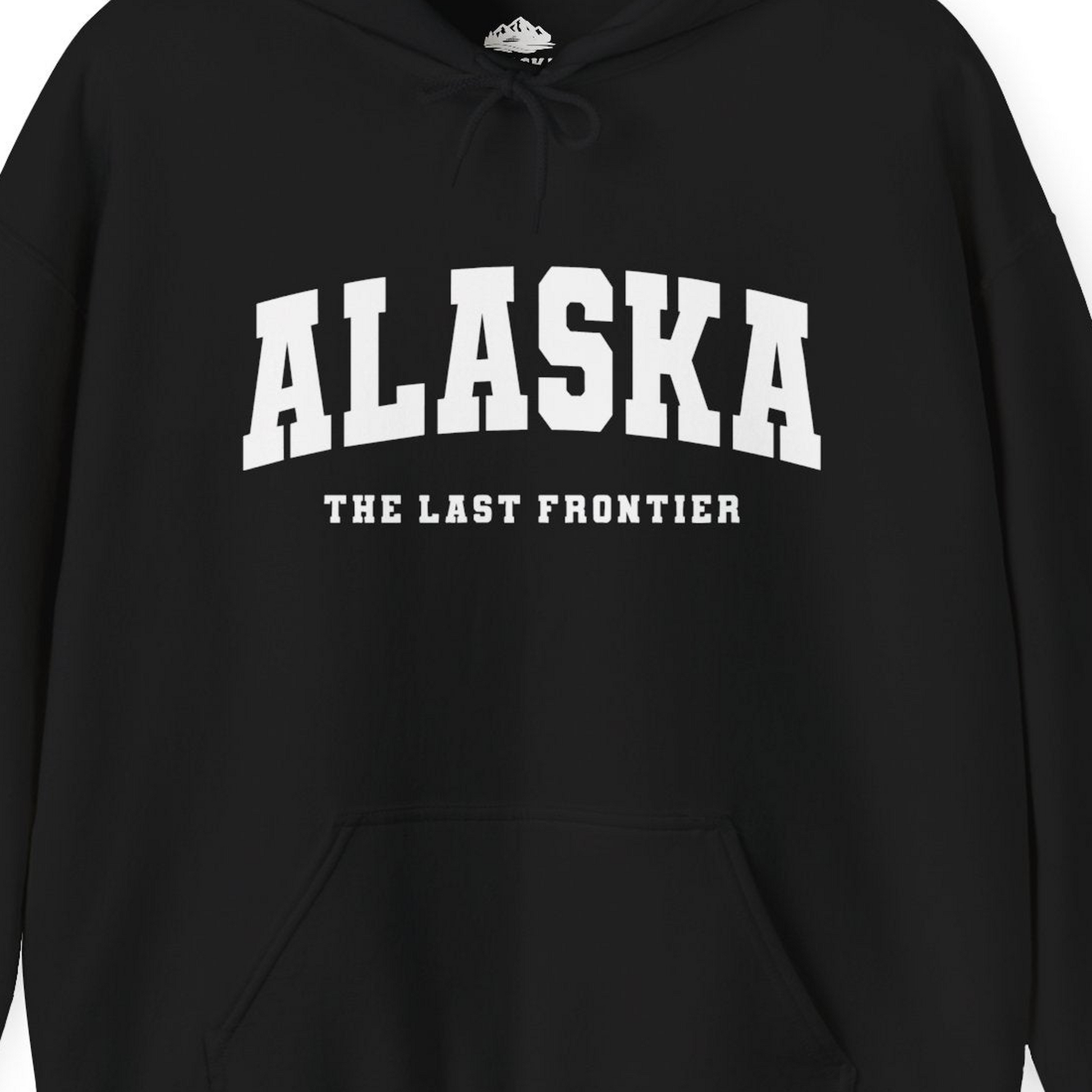 Alaska The Last Frontier Bold Collegiate Vintage State Pride Shirt — Hoodie Hoodie – Black – Alaska Cruise Shirts Close Up
