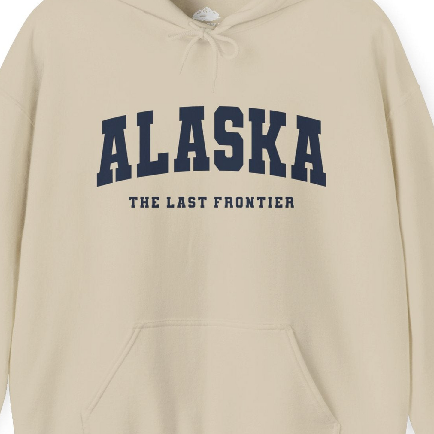 Alaska The Last Frontier Bold Collegiate Vintage State Pride Shirt — Hoodie Hoodie – Sand – Alaska Cruise Shirts Close Up
