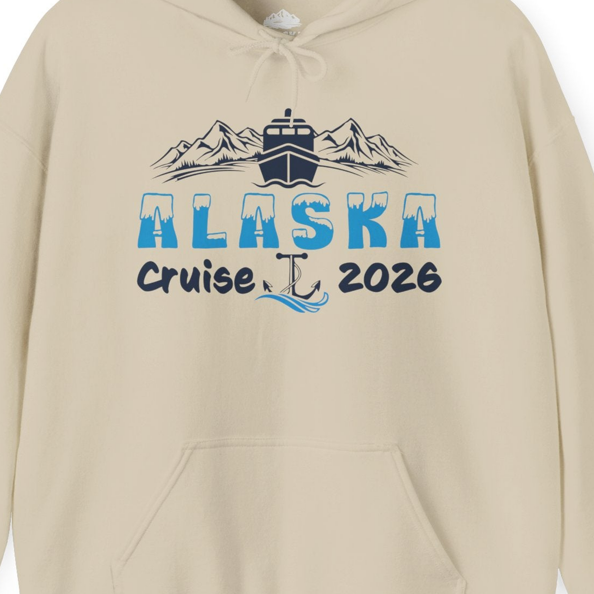 Alaska Cruise 2026 Shirt Hoodie – Sand – Alaska Cruise Shirts Close Up