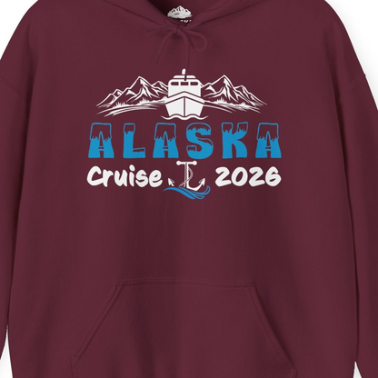 Alaska Cruise 2026 Shirt Hoodie – Maroon – Alaska Cruise Shirts Close Up