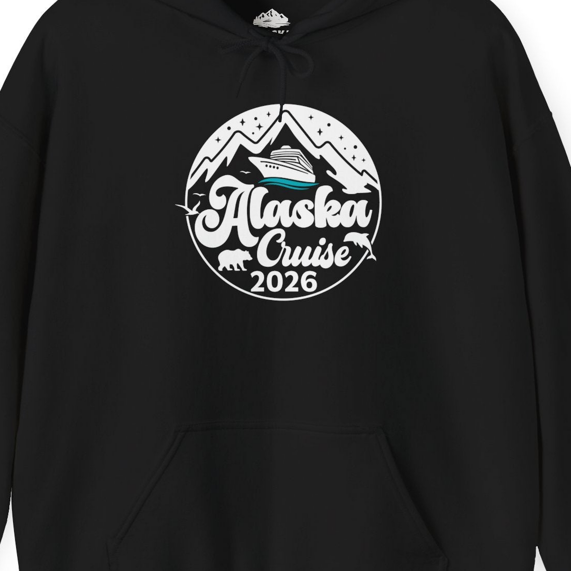 Alaska Cruise 2026 Shirt Hoodie – Black – Alaska Cruise Shirts Close Up