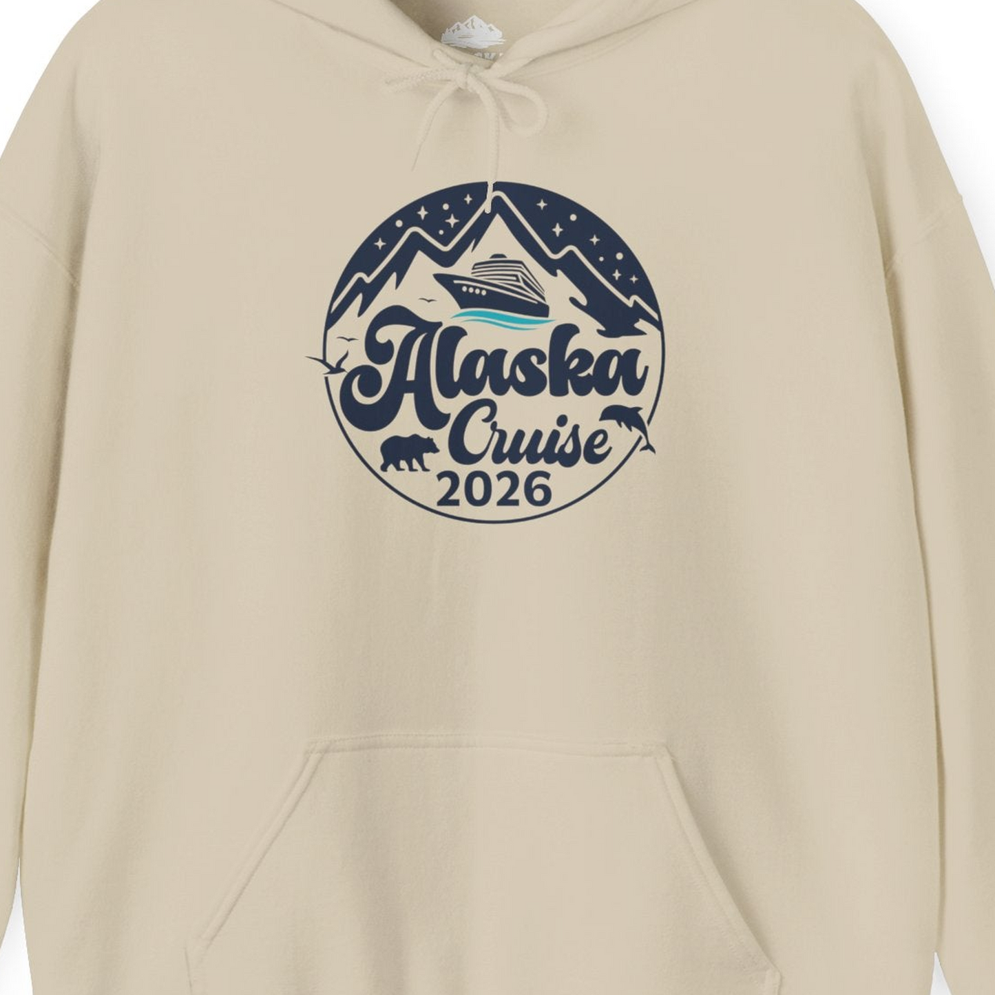 Alaska Cruise 2026 Shirt Hoodie – Sand – Alaska Cruise Shirts Close Up