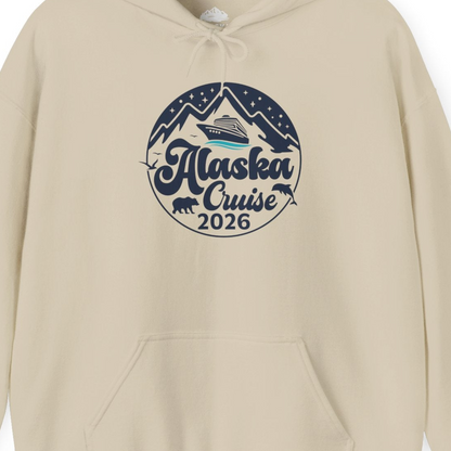 Alaska Cruise 2026 Shirt Hoodie – Sand – Alaska Cruise Shirts Close Up