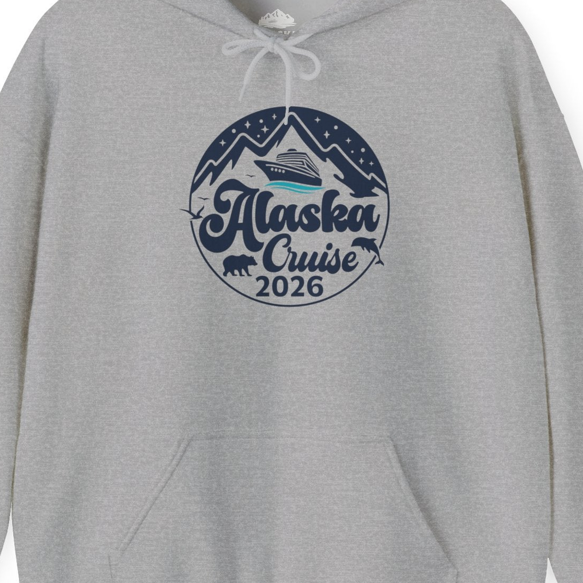 Alaska Cruise 2026 Shirt Hoodie – Sport Grey – Alaska Cruise Shirts Close Up