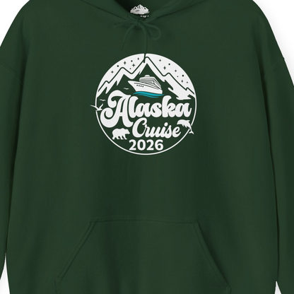 Alaska Cruise 2026 Shirt Hoodie – Forest Green – Alaska Cruise Shirts Close Up