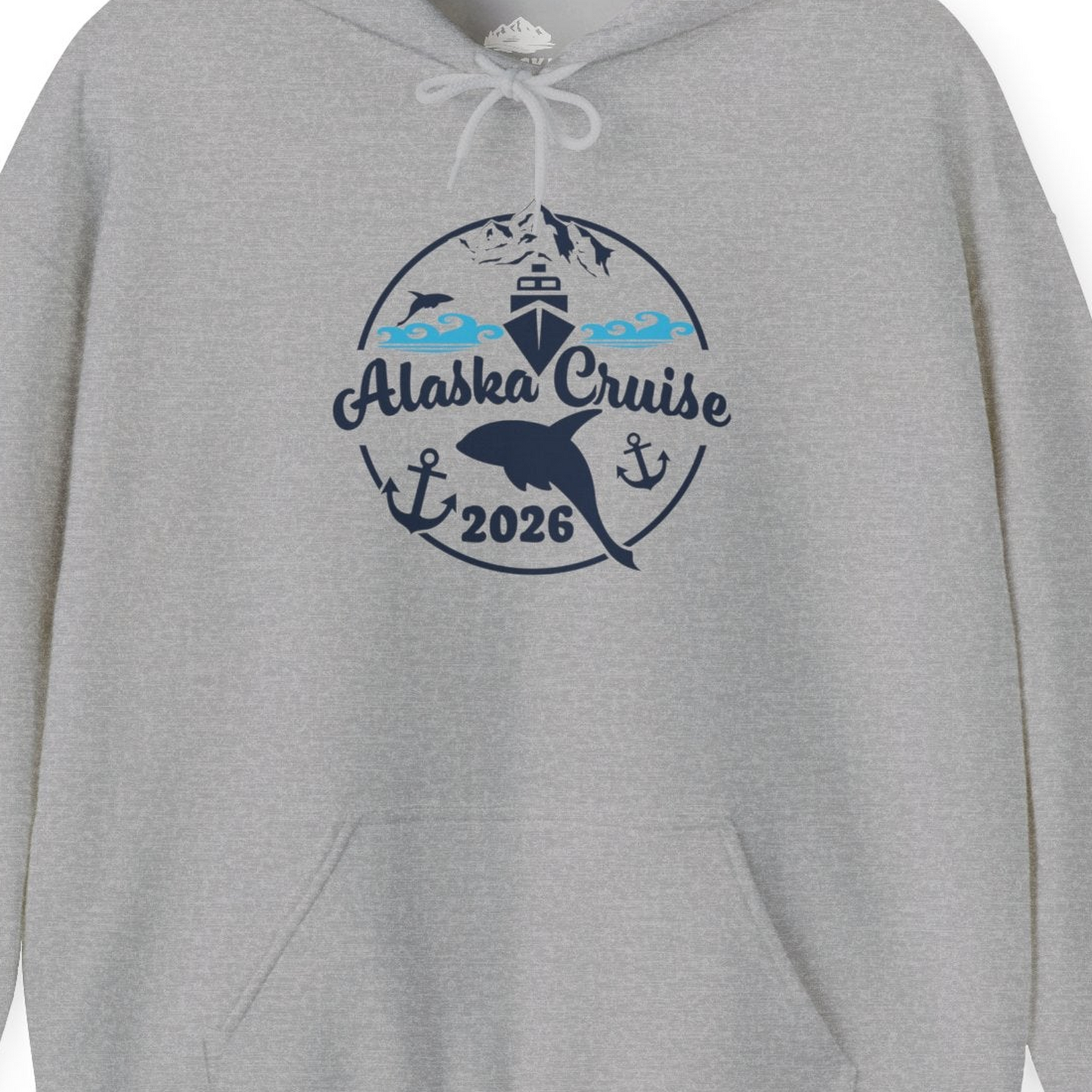 Alaska Cruise 2026 Shirt Hoodie – Sport Grey – Alaska Cruise Shirts Close Up