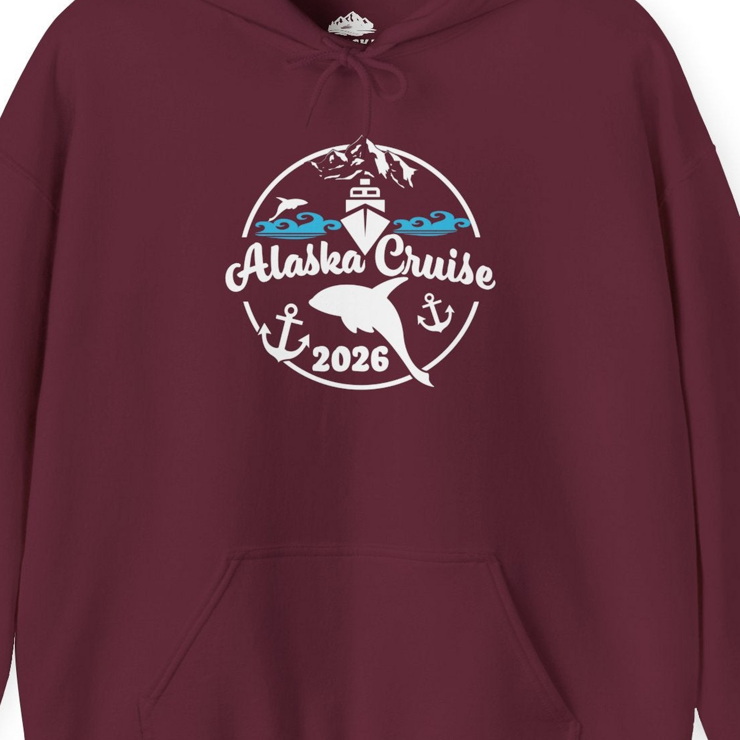 Alaska Cruise 2026 Shirt Hoodie – Maroon – Alaska Cruise Shirts Close Up