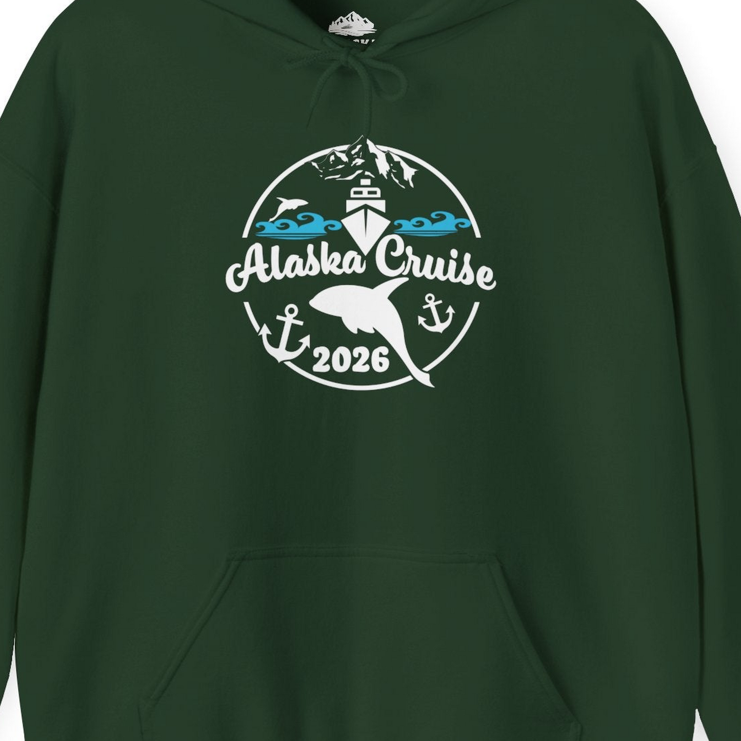 Alaska Cruise 2026 Shirt Hoodie – Forest Green – Alaska Cruise Shirts Close Up