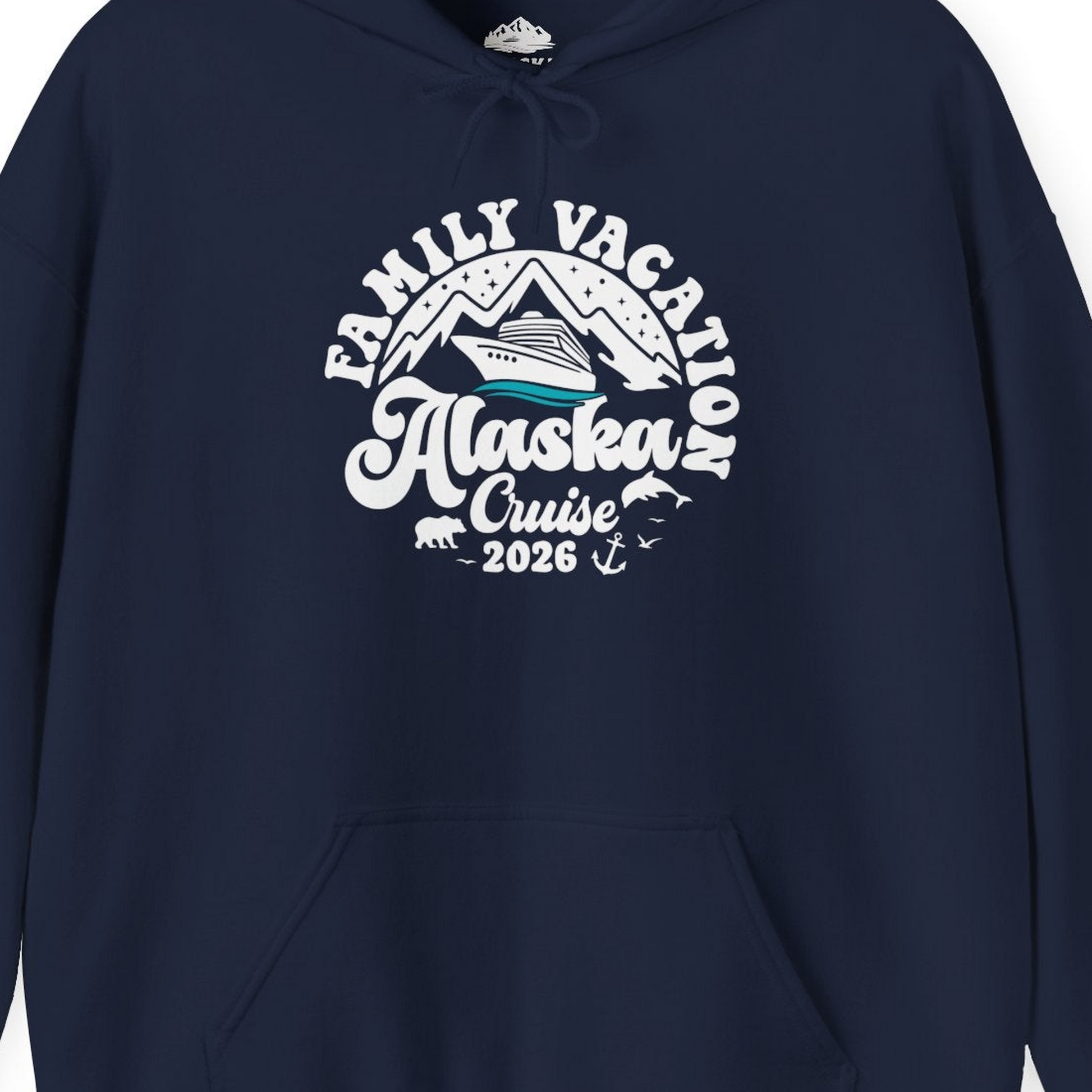 Alaska Family Cruise Shirt Hoodie – Navy – Alaska Cruise Shirts Close Up