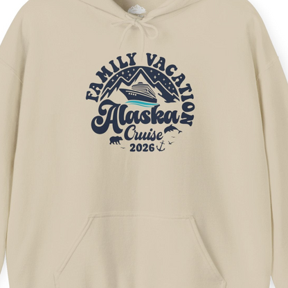 Alaska Family Cruise Shirt Hoodie – Sand – Alaska Cruise Shirts Close Up