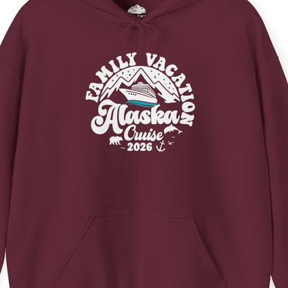 Alaska Family Cruise Shirt Hoodie – Maroon – Alaska Cruise Shirts Close Up