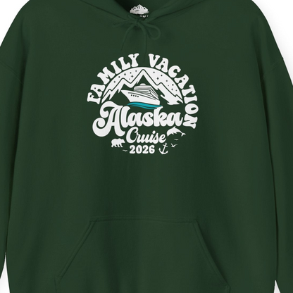 Alaska Family Cruise Shirt Hoodie – Forest Green – Alaska Cruise Shirts Close Up