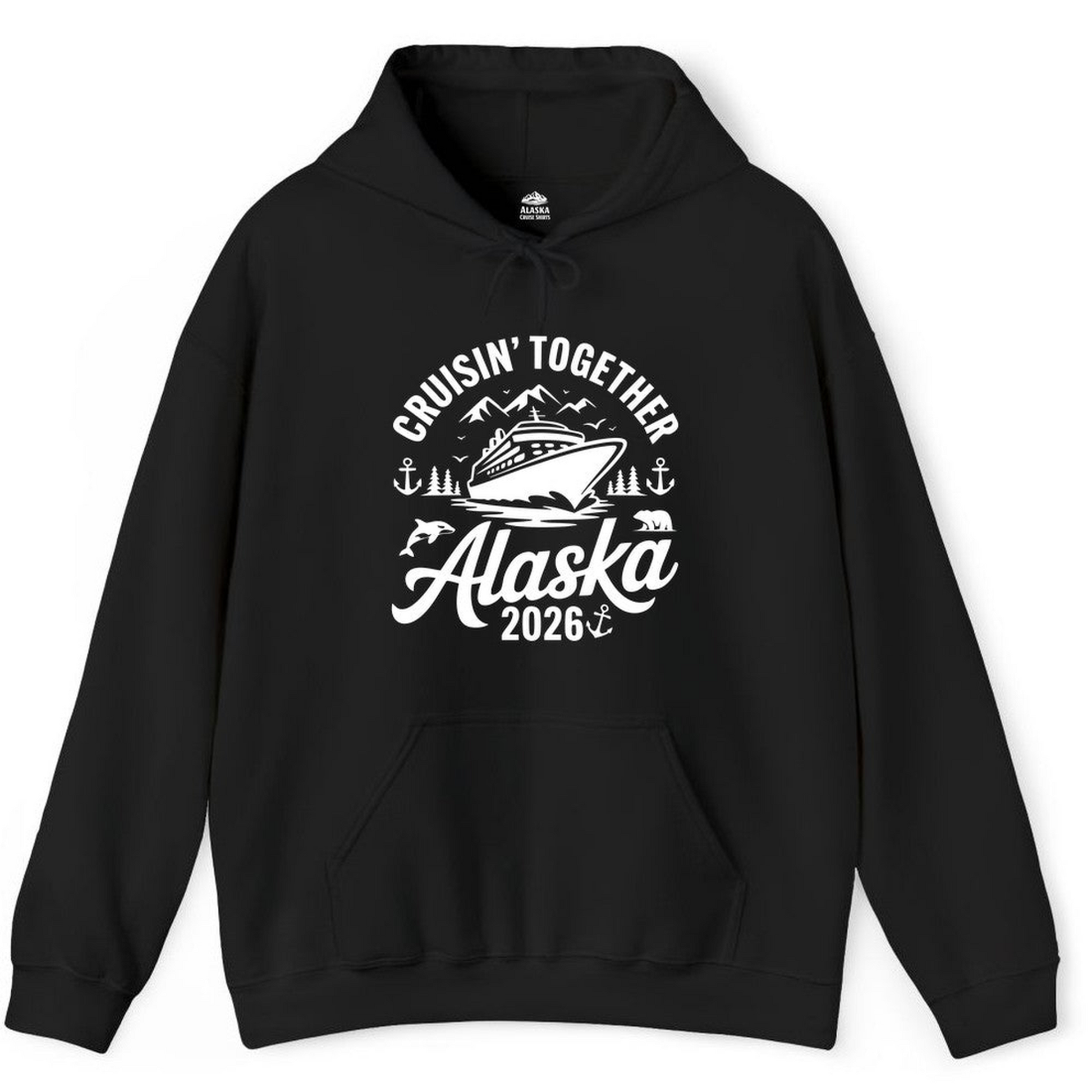 Alaska Cruise Adventure Shirt Hoodie – Black – Alaska Cruise Shirts Close Up