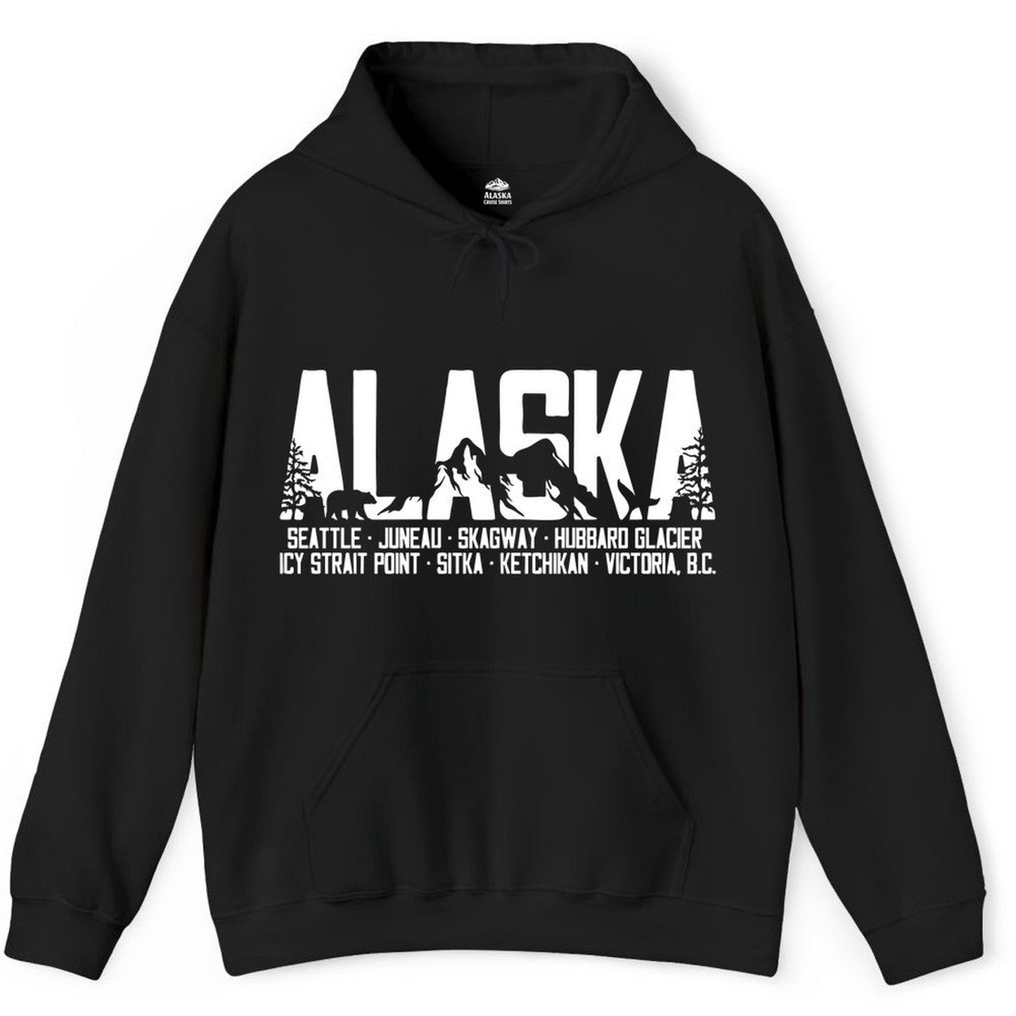 Alaska Cruise Silhouette Wildlife Destinations Shirt Seattle Juneau — Hoodie Hoodie – Black – Alaska Cruise Shirts Close Up