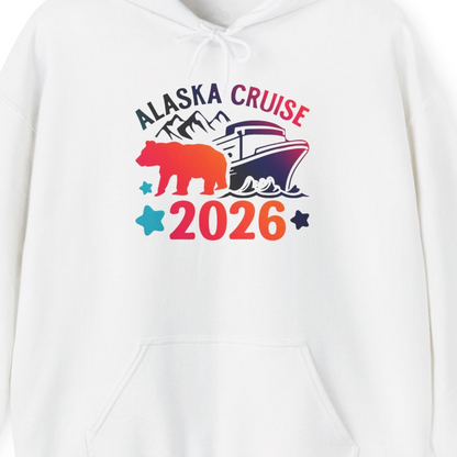 Alaska Cruise 2026 Shirt Hoodie – White – Alaska Cruise Shirts Close Up