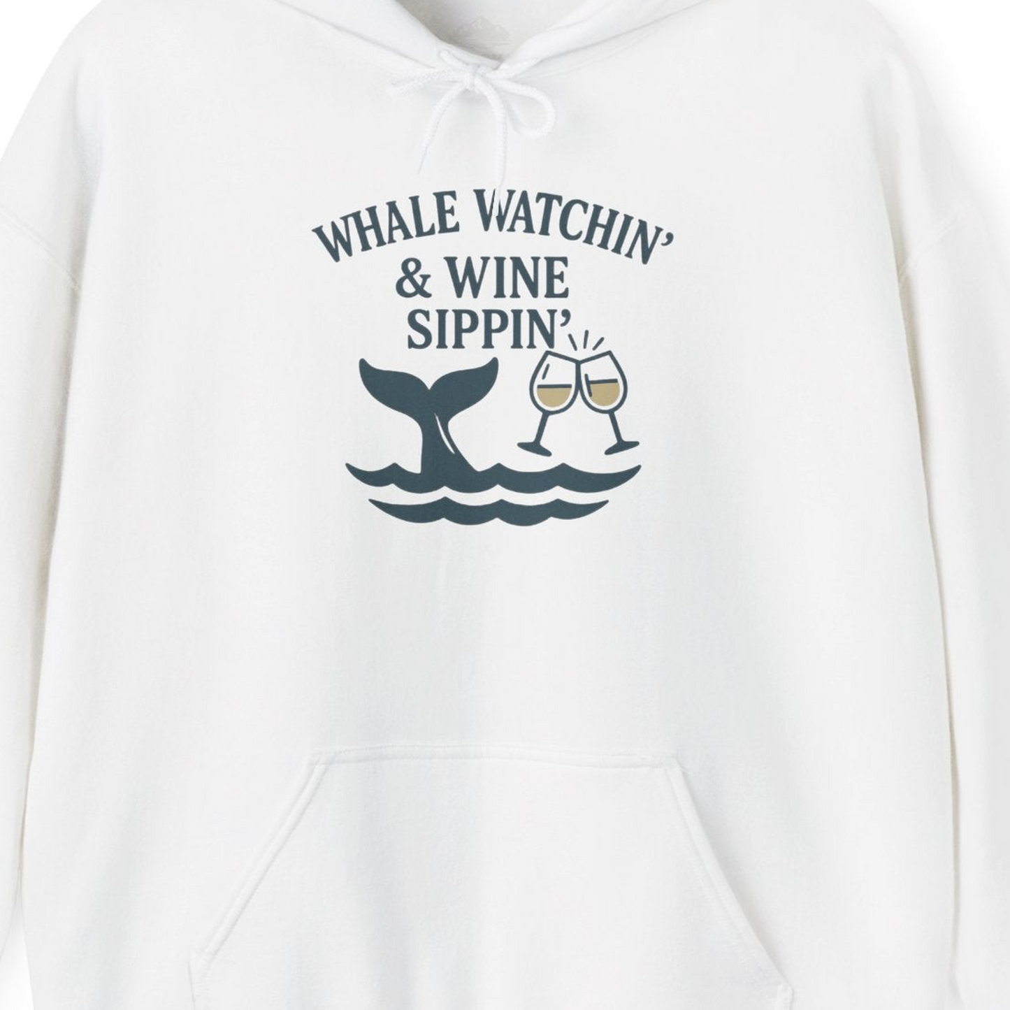 Whale Watching and Wine Sippin Shirt Hoodie – White – Alaska Cruise Shirts Close Up